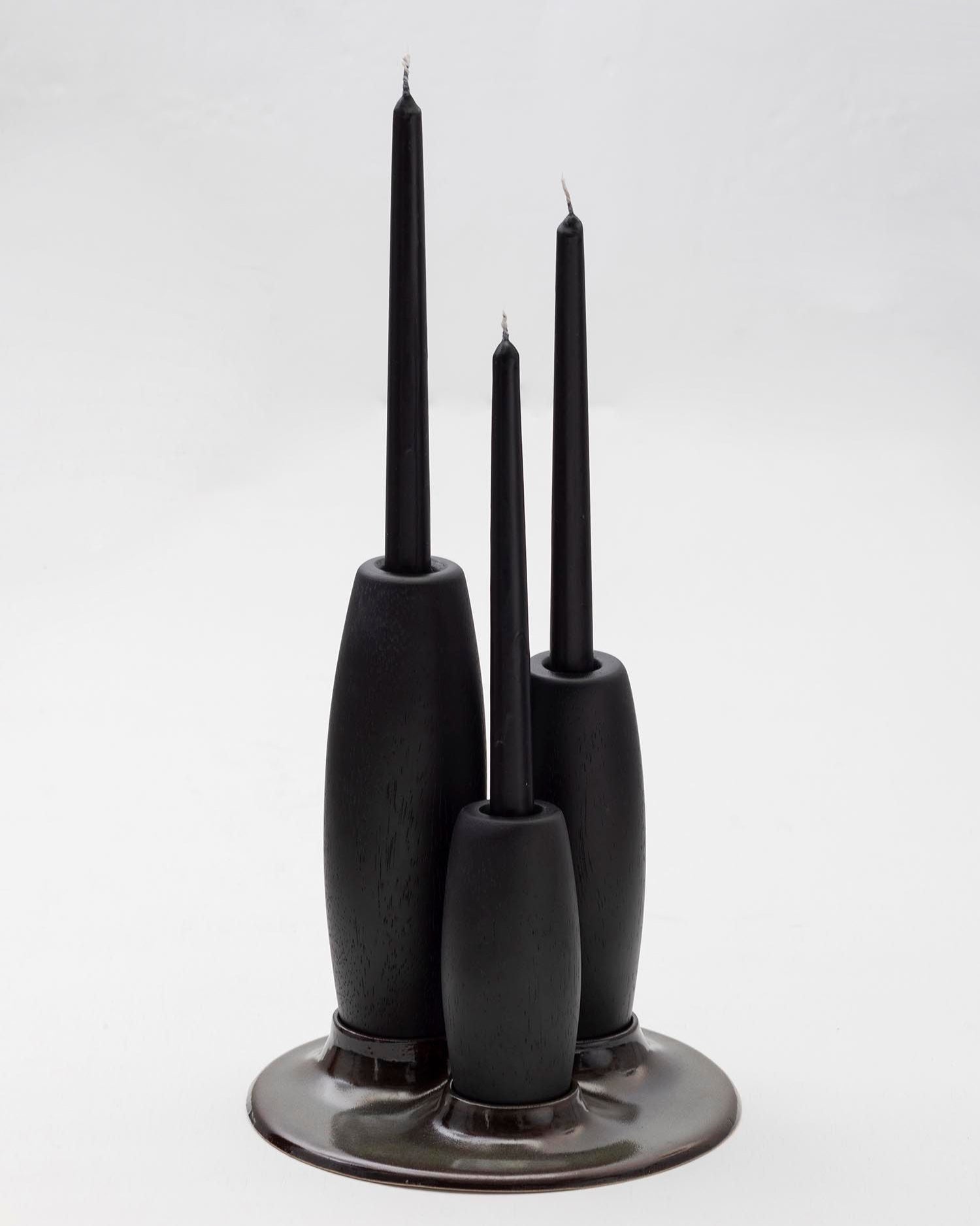 SALAR Decorative Ceramic Candleholder with Solid Wood Plynths by ANDEAN | The Oblist