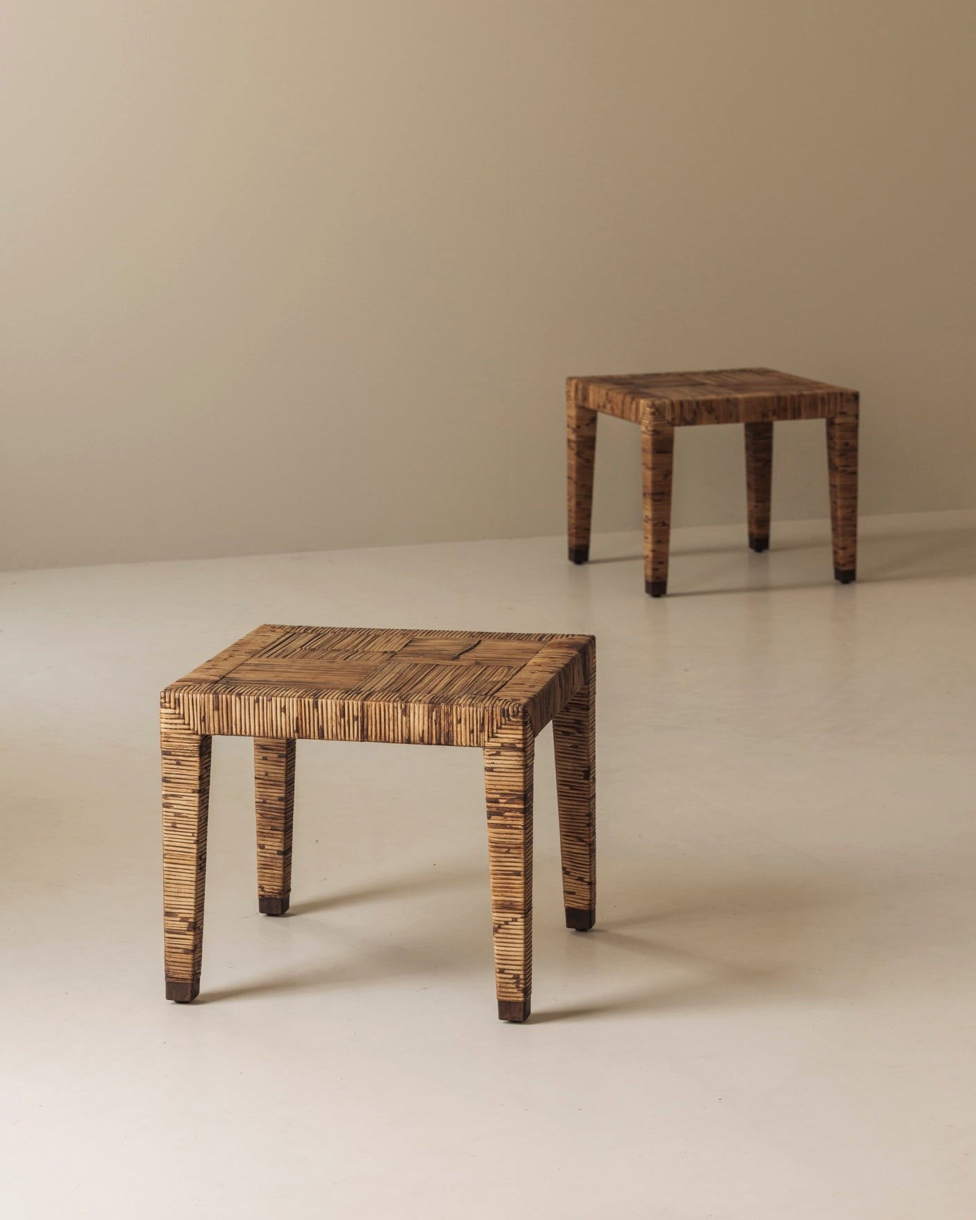 Exceptional French Rattan Wrapped Side Tables, 1970s — Pair — additional view