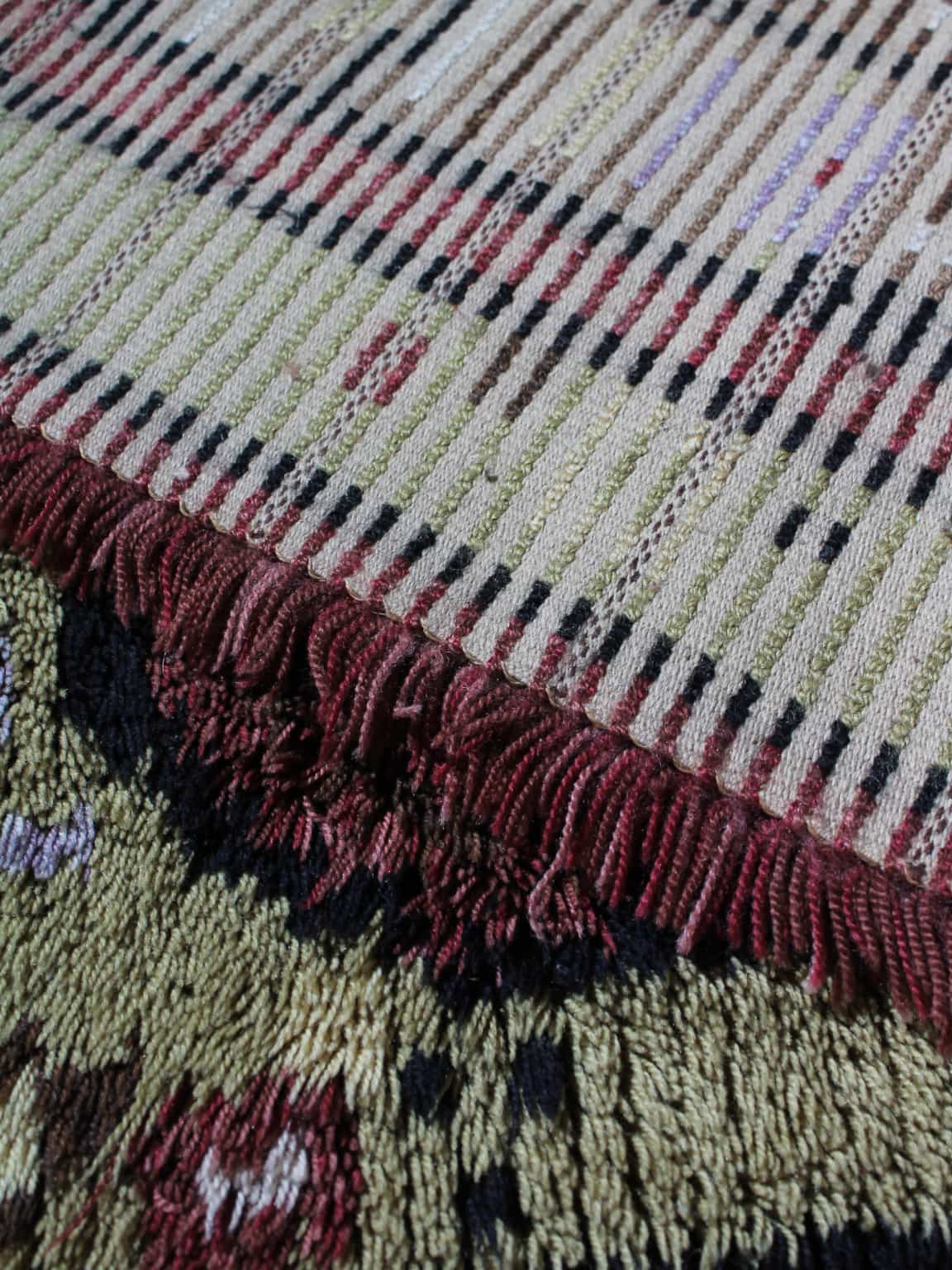 Swedish Geometric Rya Wool Rug 80x150cm, 1900s