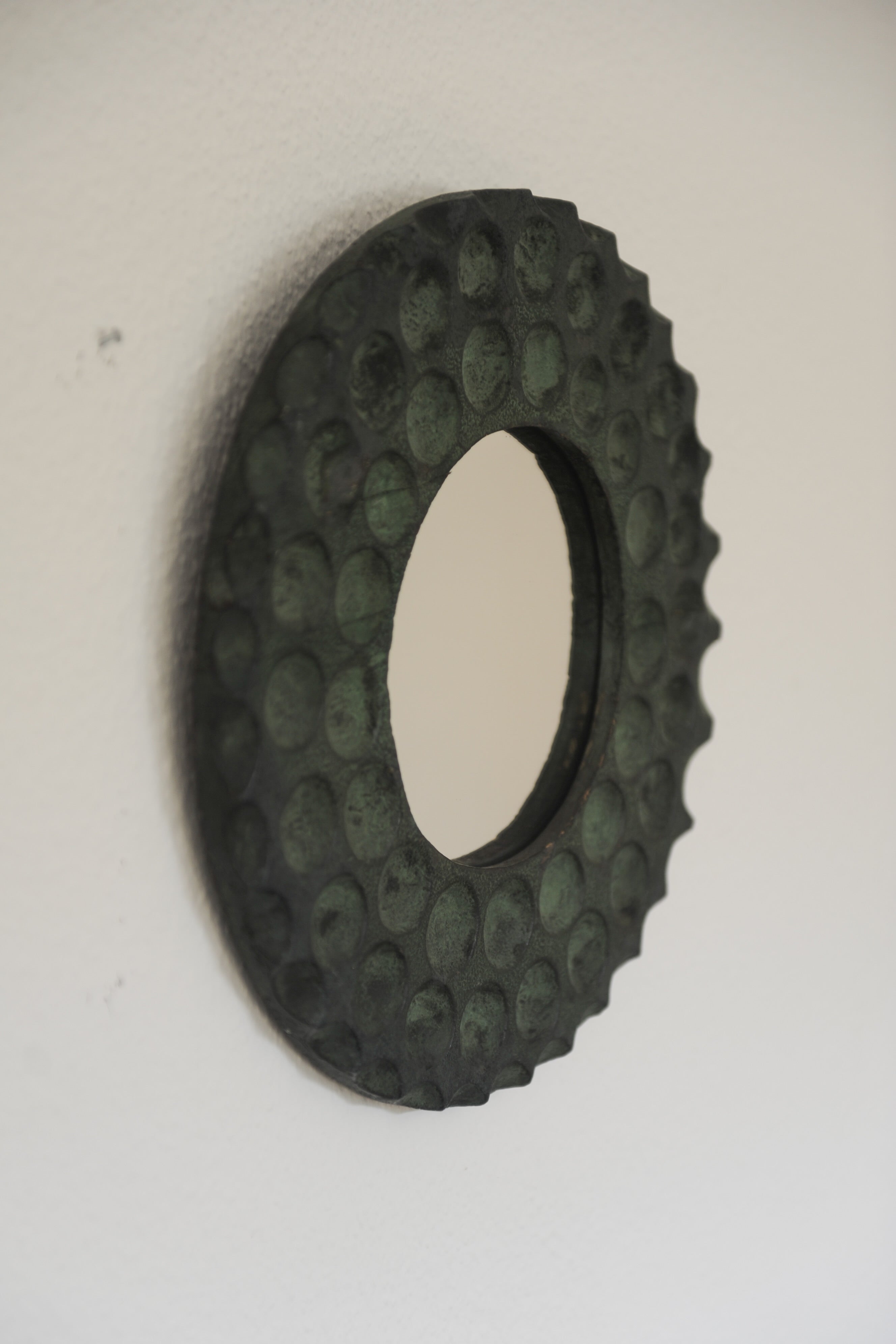 Vintage Small Brutalist Mirror in Green Slate Finish, France 1970s — alternate view