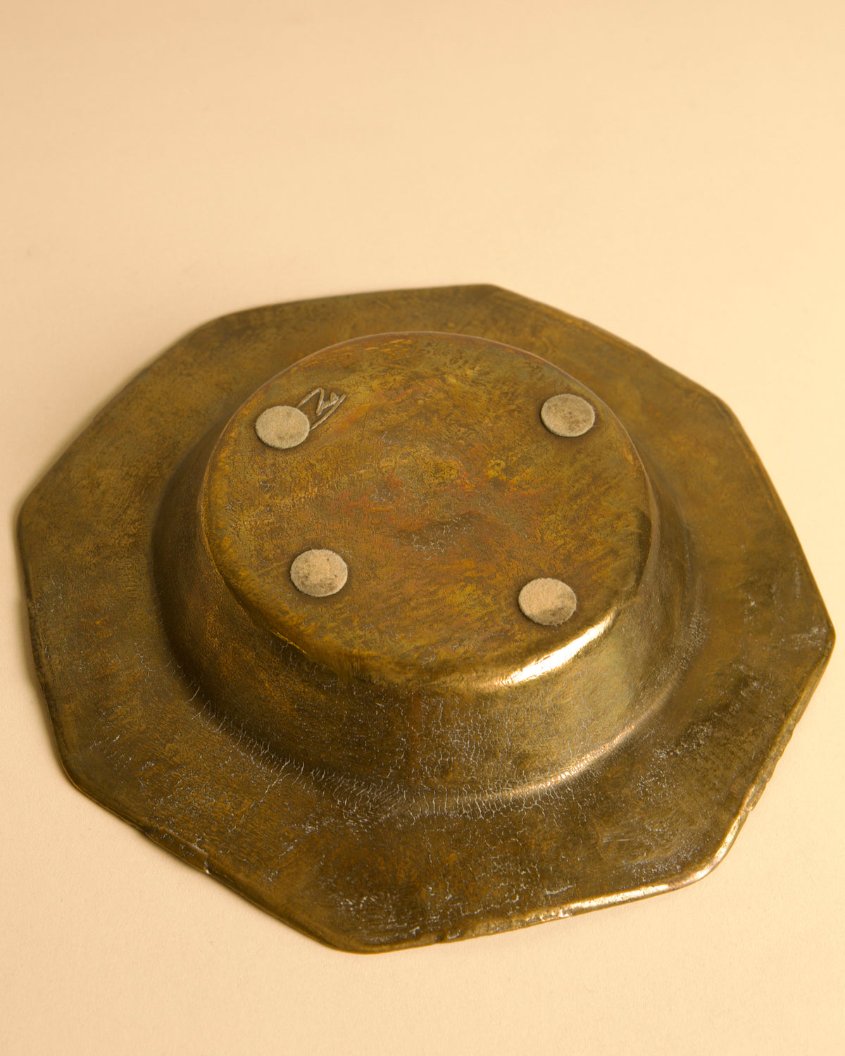 Italian patinated solid brass catchall tray, 1960s — in context
