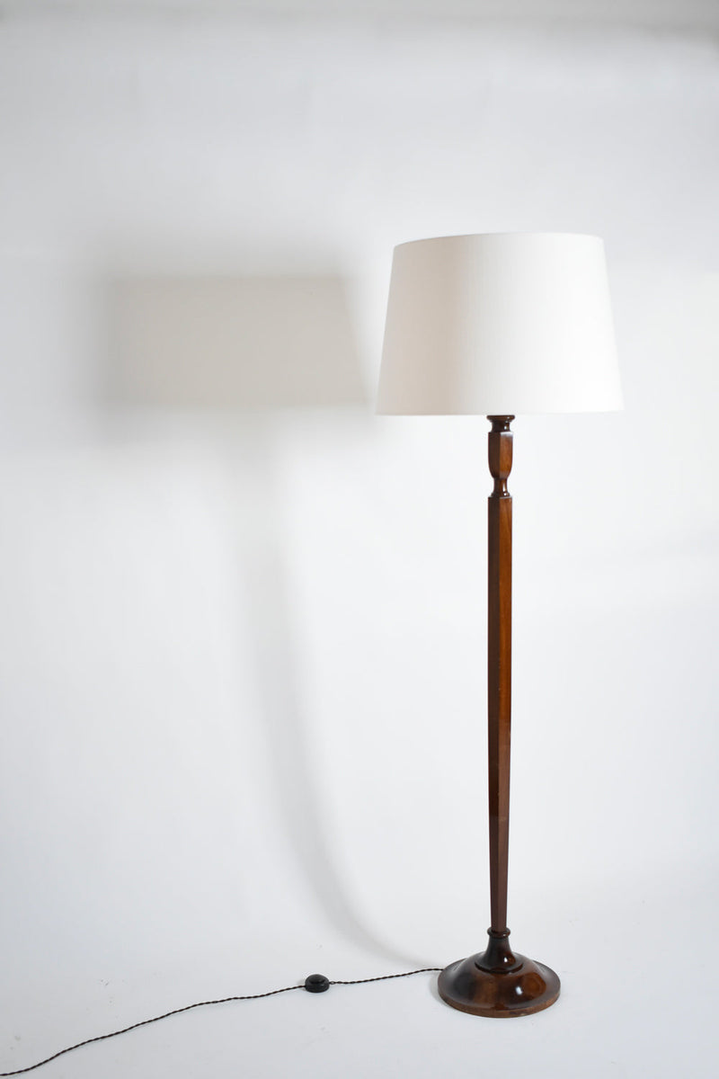 Art Deco Mahogany Floor Lamp — close-up of wooden base and shade