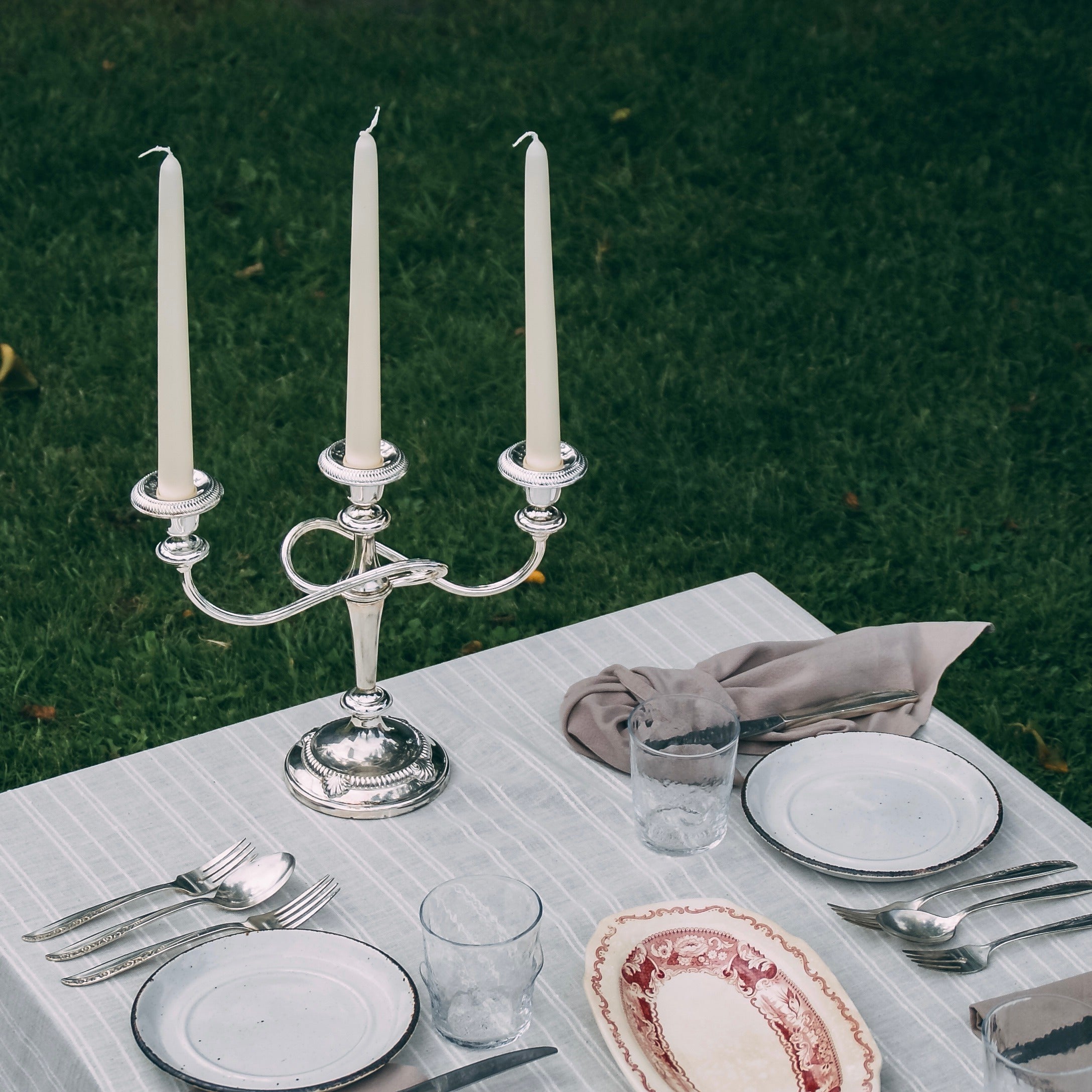 Three-armed Silver Candelabra — side angle