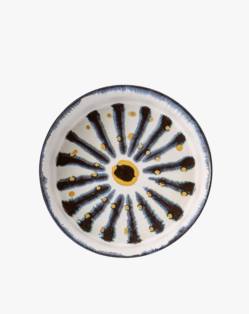 Bohême Bowl - Large — top view of ceramic design with blue and yellow accents