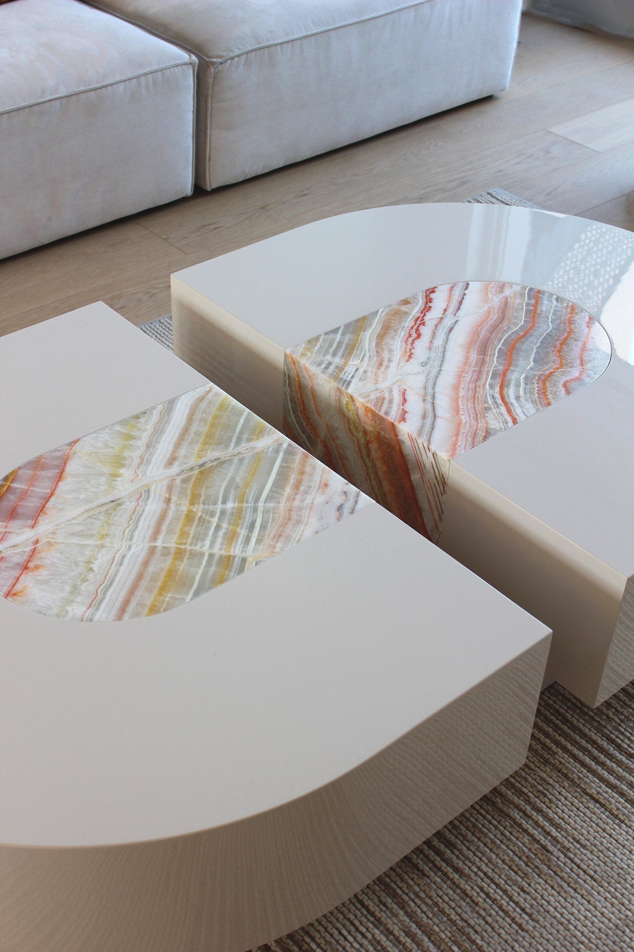 Baci Capsule Rainbow Onyx Coffee Table — top view showing colorful onyx inlay