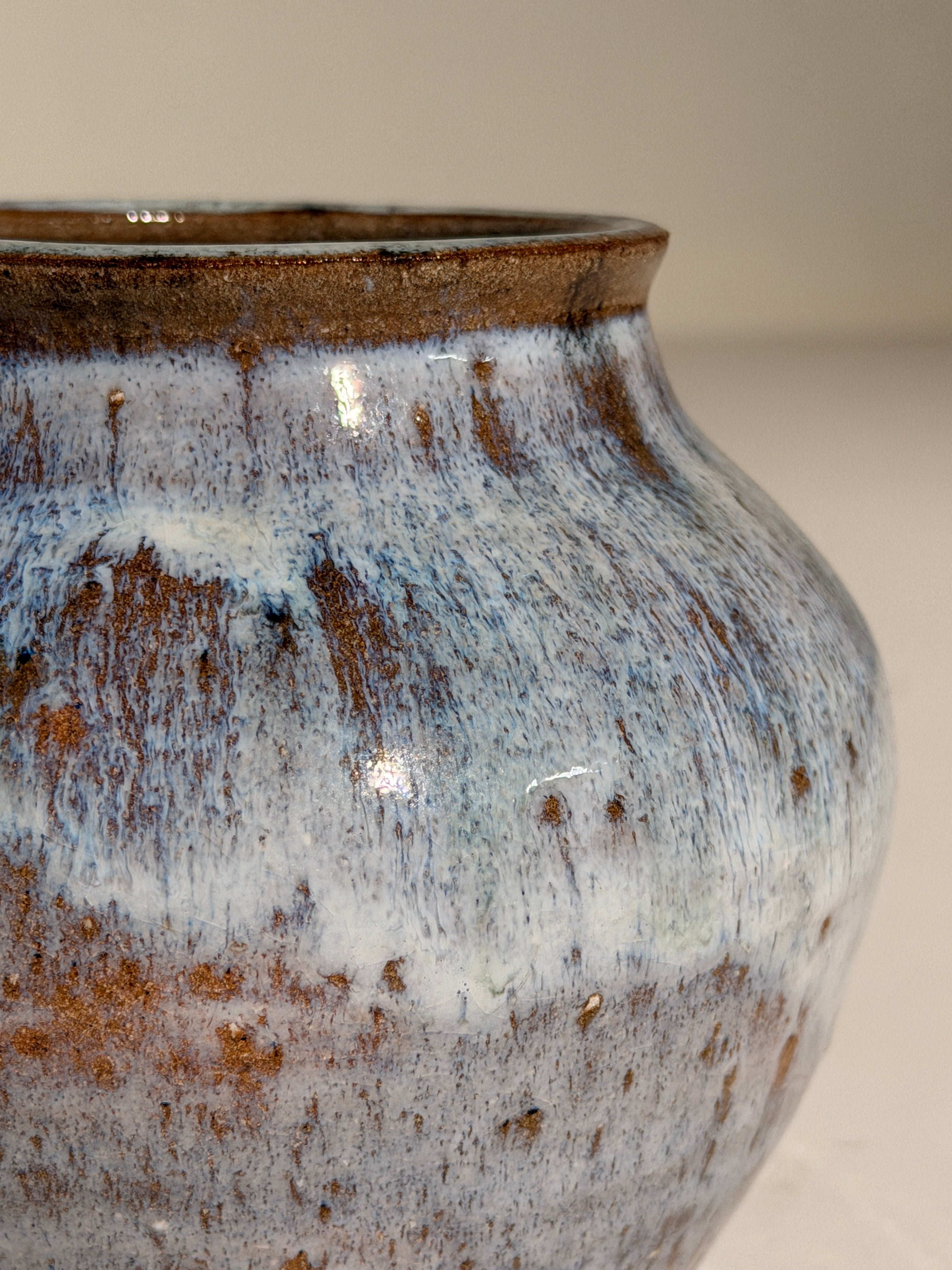 Stoneware Vase, French work, La Borne, circa 1950 — close-up of textured blue glaze