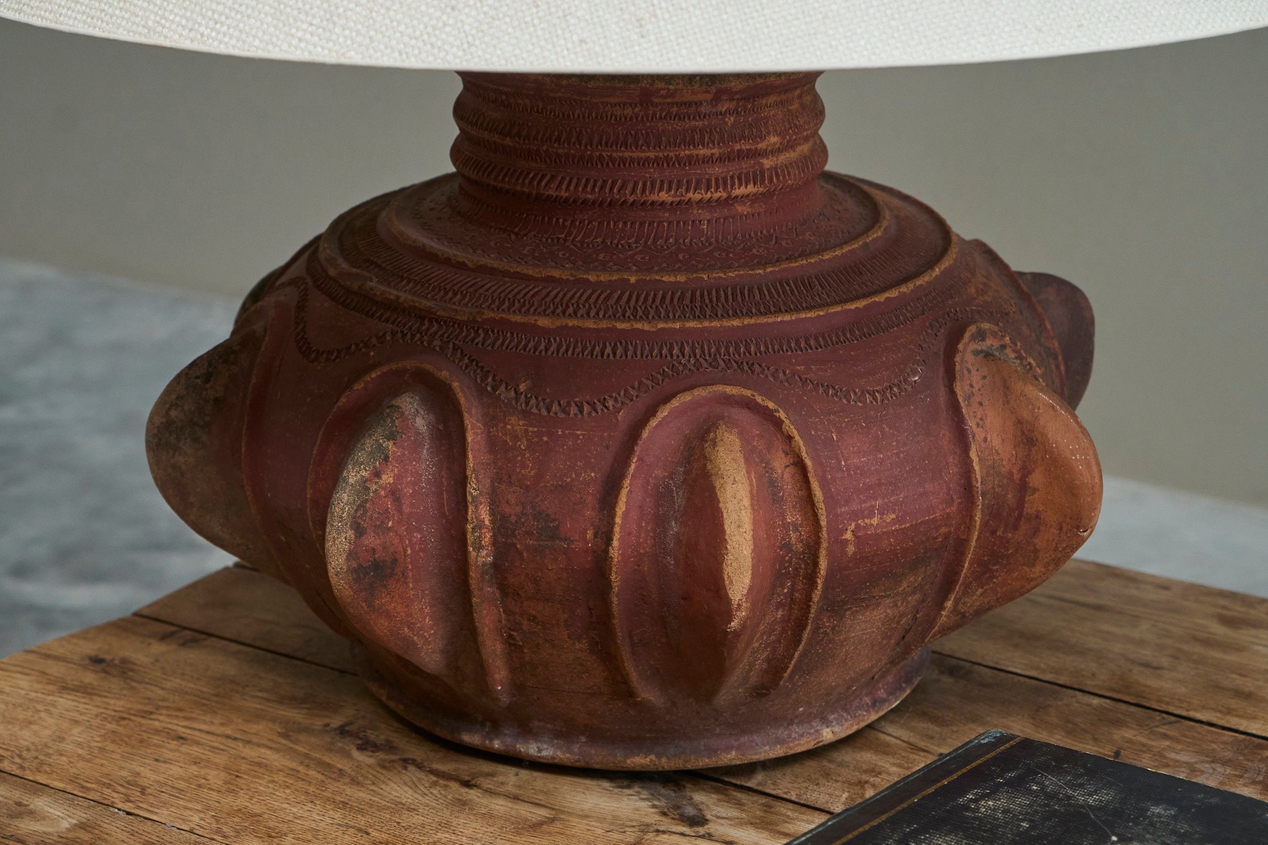 Monumental Wabi Sabi Style Studio Pottery Table Lamp — detail view