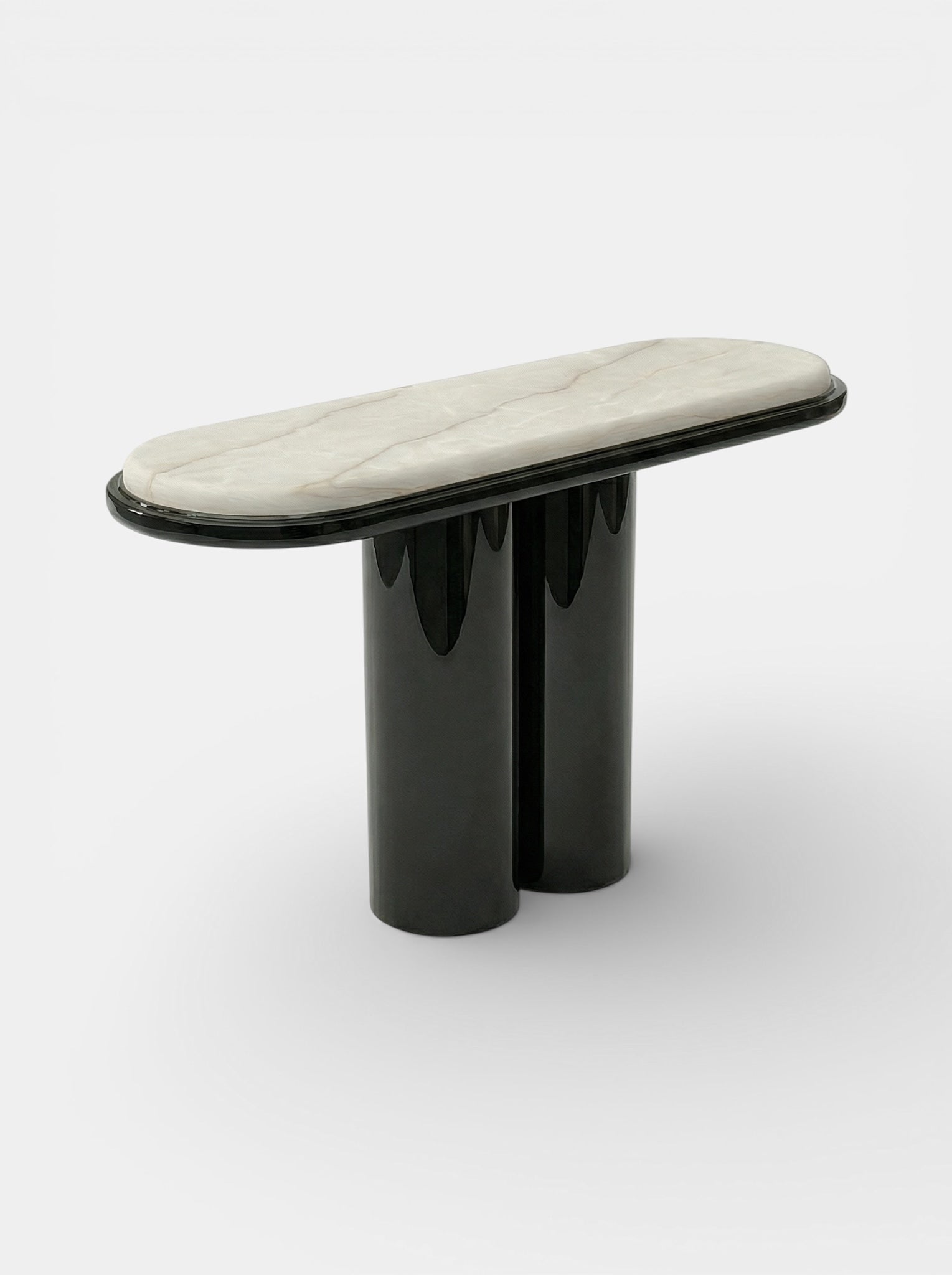 Ida Black Lacquered And Ivory Onyx Console — front view in minimalist setting