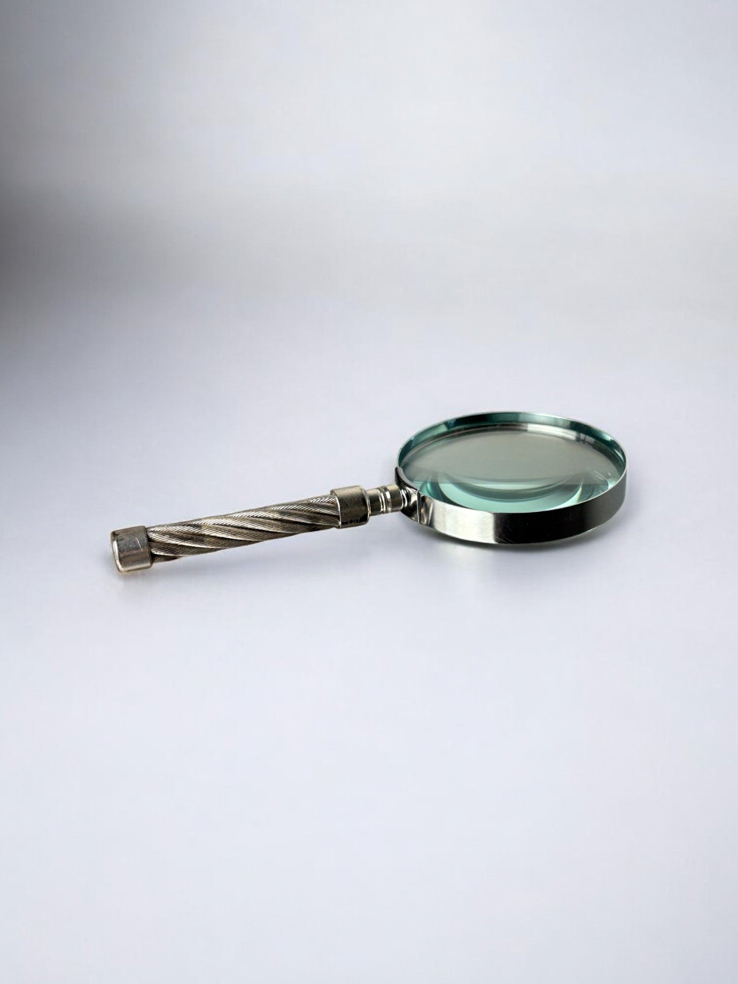 Rope Motif Magnifying Glass, France, 1970's — close-up of twisted metal handle