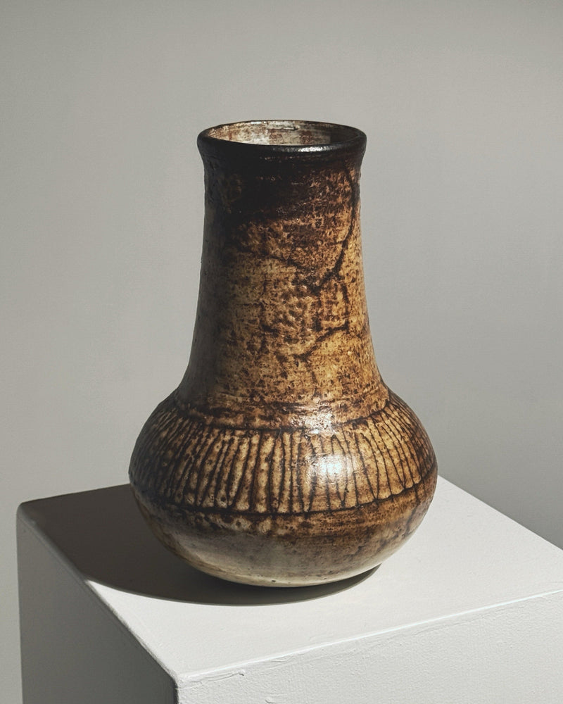 Stoneware vase by Jacques Pouchain with textured glazed finish 1960