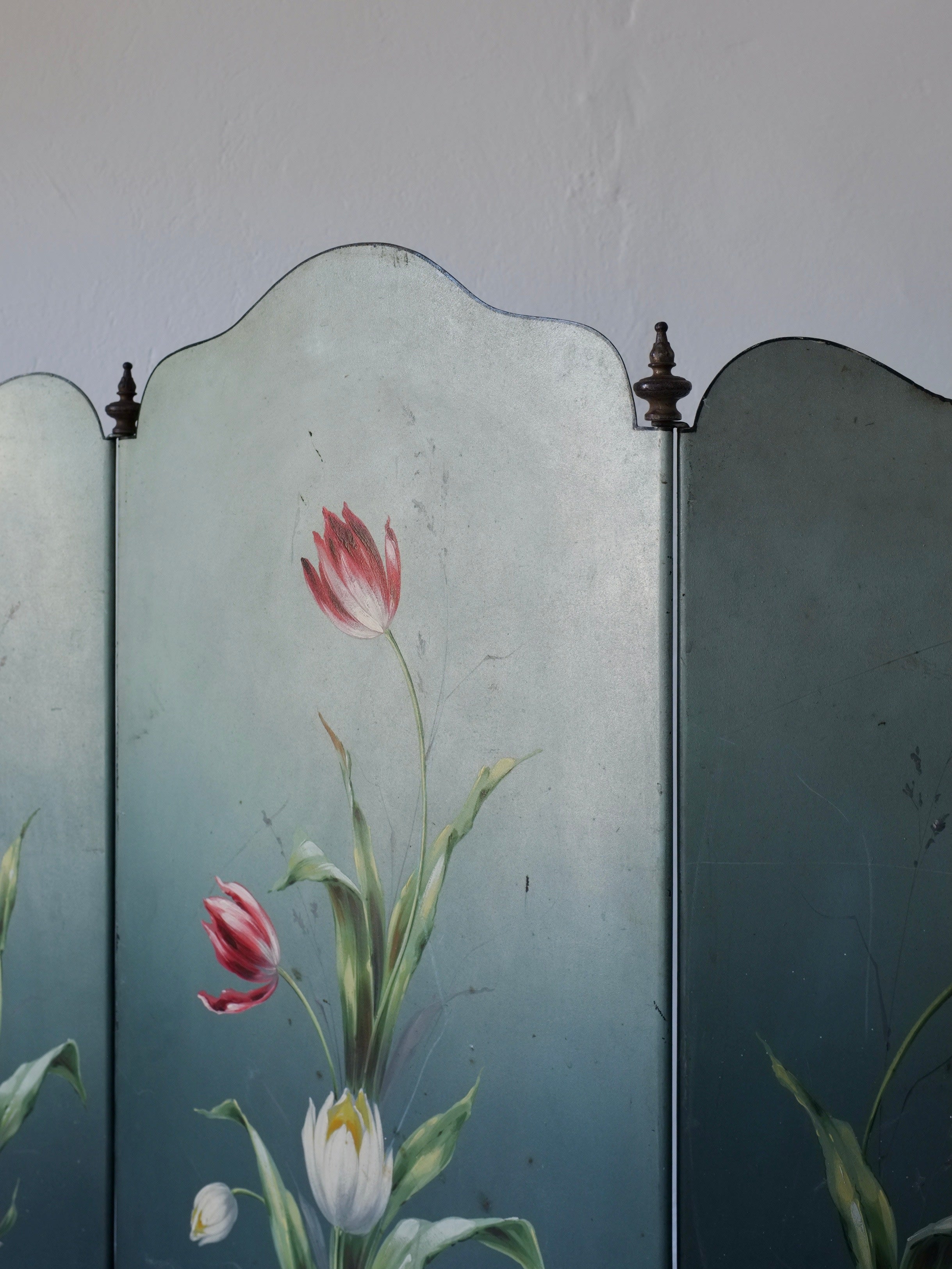 Paravent Art Nouveau peint à la main, années 1920