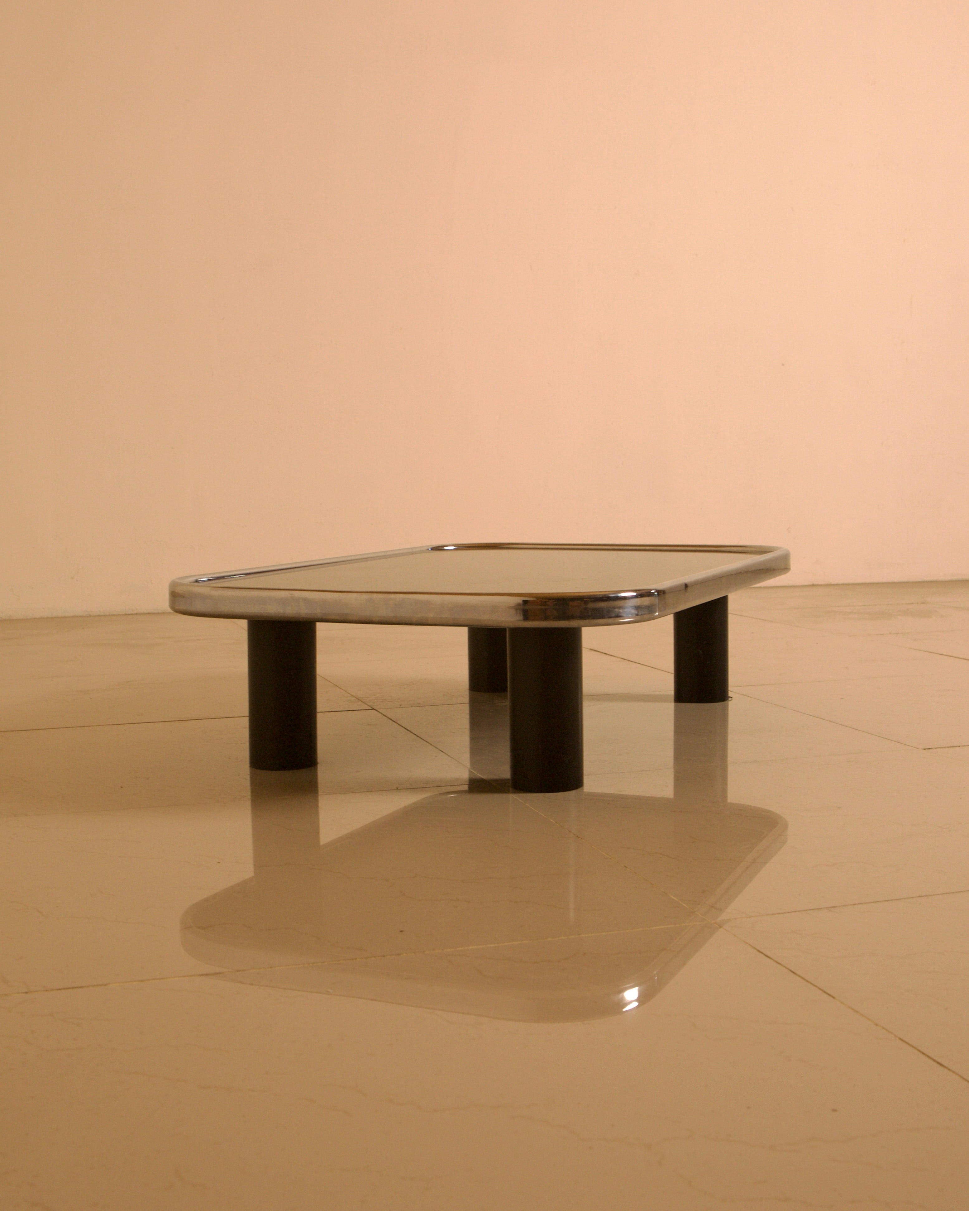 Smoked Mirror & Chrome Coffee Table, Willy Rizzo Style, 1970s Italy — close-up