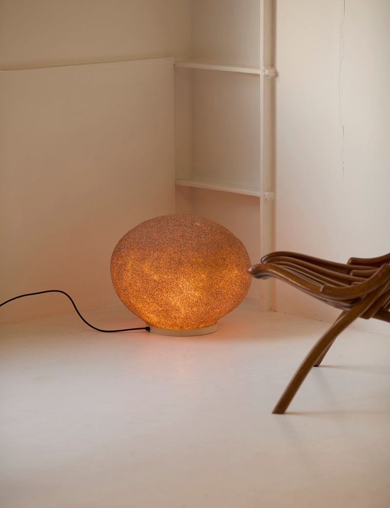Vintage Floor Lamp in Fiberglass - Extra Large Moon Rock Collection c.1970 by DIG IN JAPAN | The Oblist — warm orange glow
