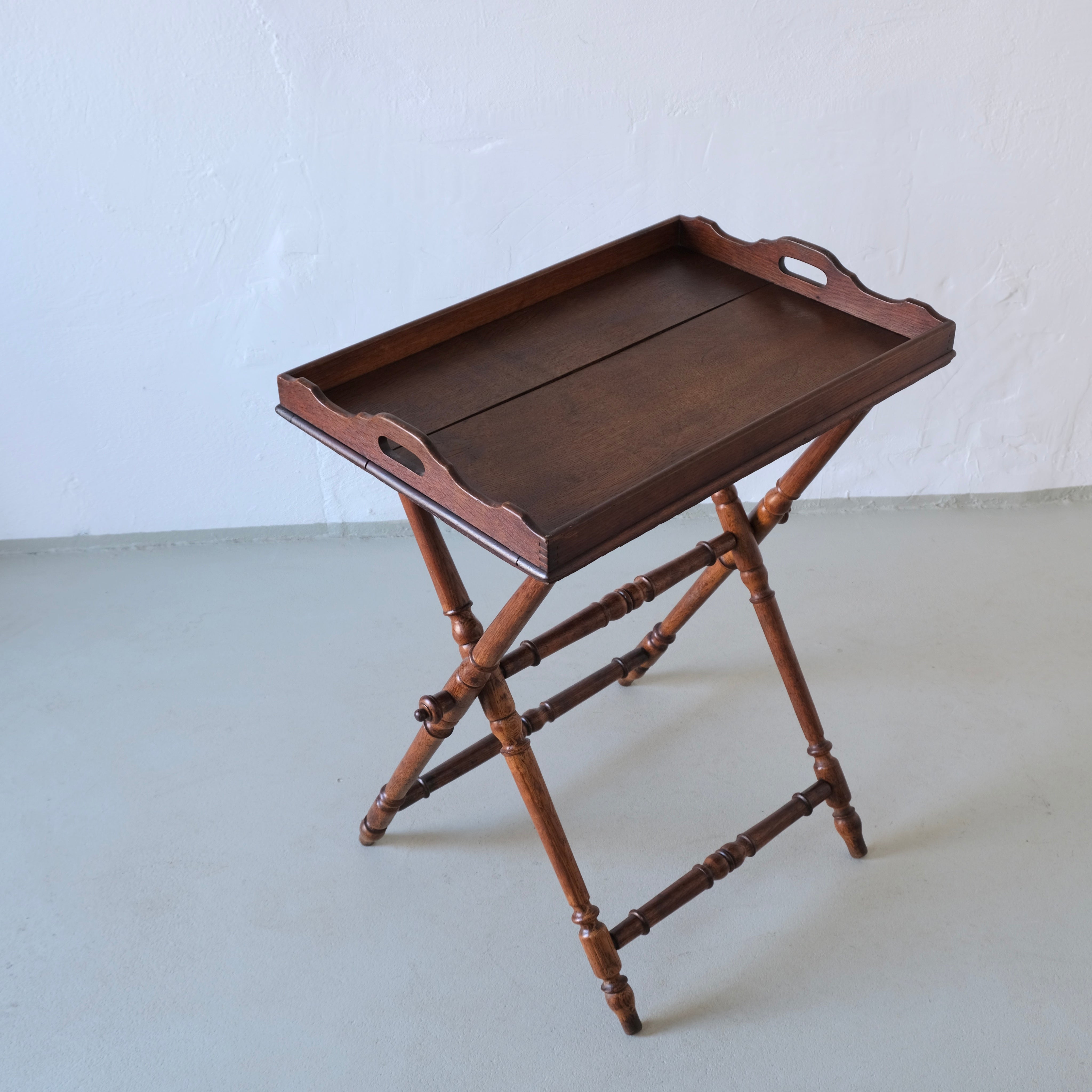 Vintage Folding Chair and Tray Table Set | Campaign Style  — close-up
