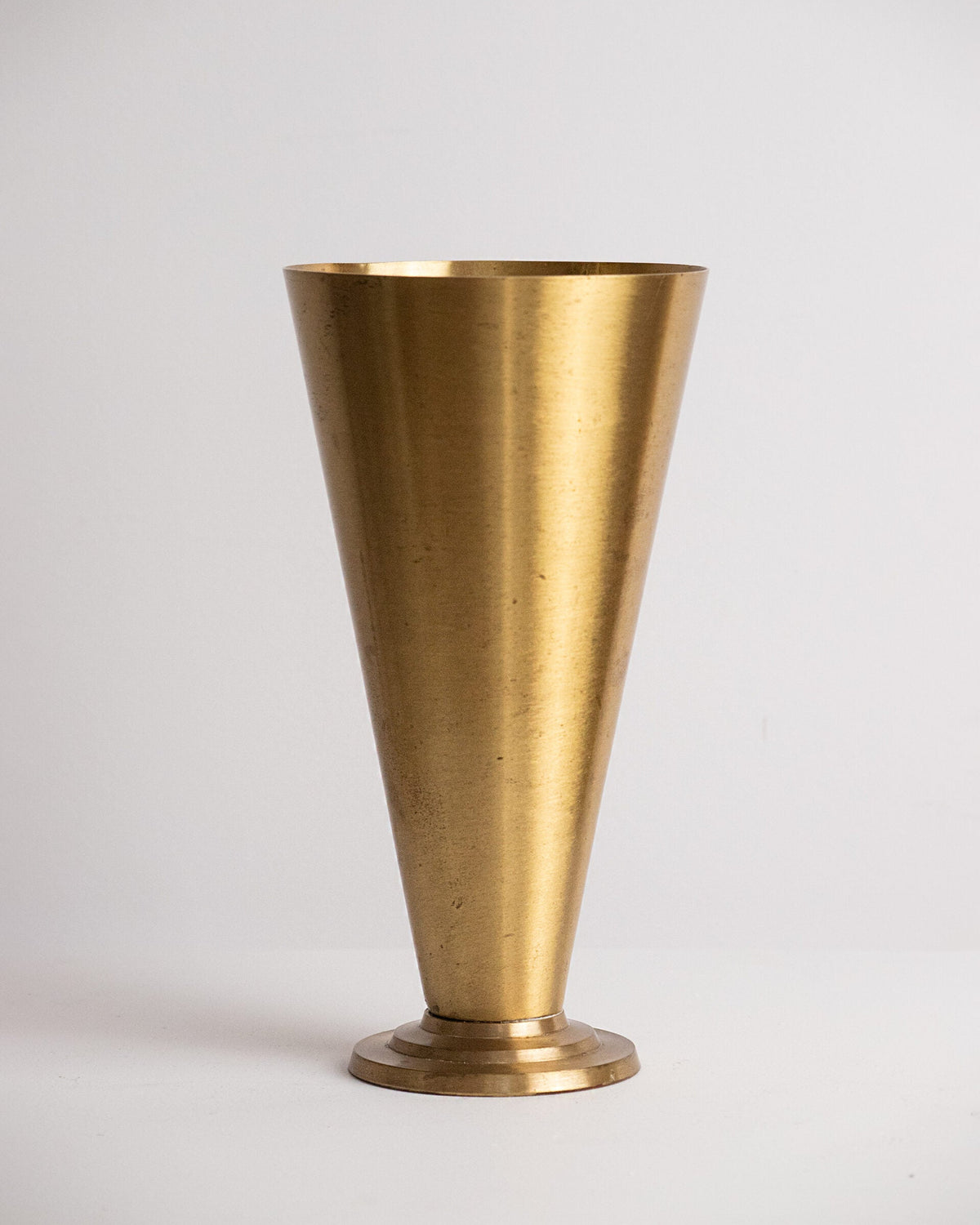 Art Deco Conical Brass Vase on Three-Step Ziggurat Foot, Continental Europe, circa 1930s by Studio Ecubed