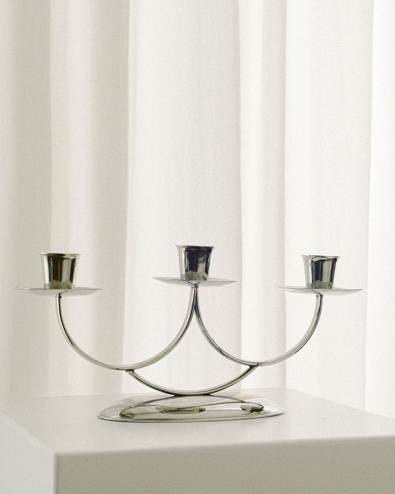 Three-Light Art Deco Candelabra by Arcā Collections | The Oblist — polished metal finish