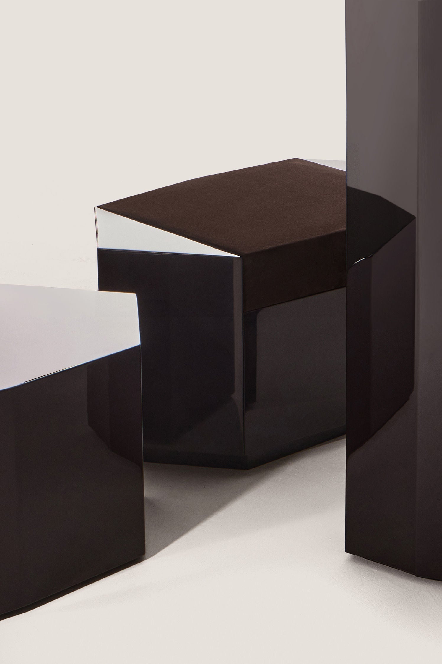 Ame I' Lacquer Ottoman — close-up of glossy black lacquer finish