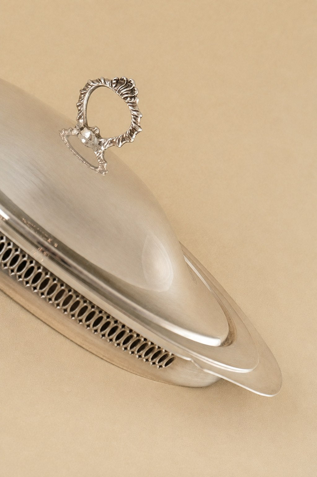 Silver-Plated Covered Serving Dish — side angle