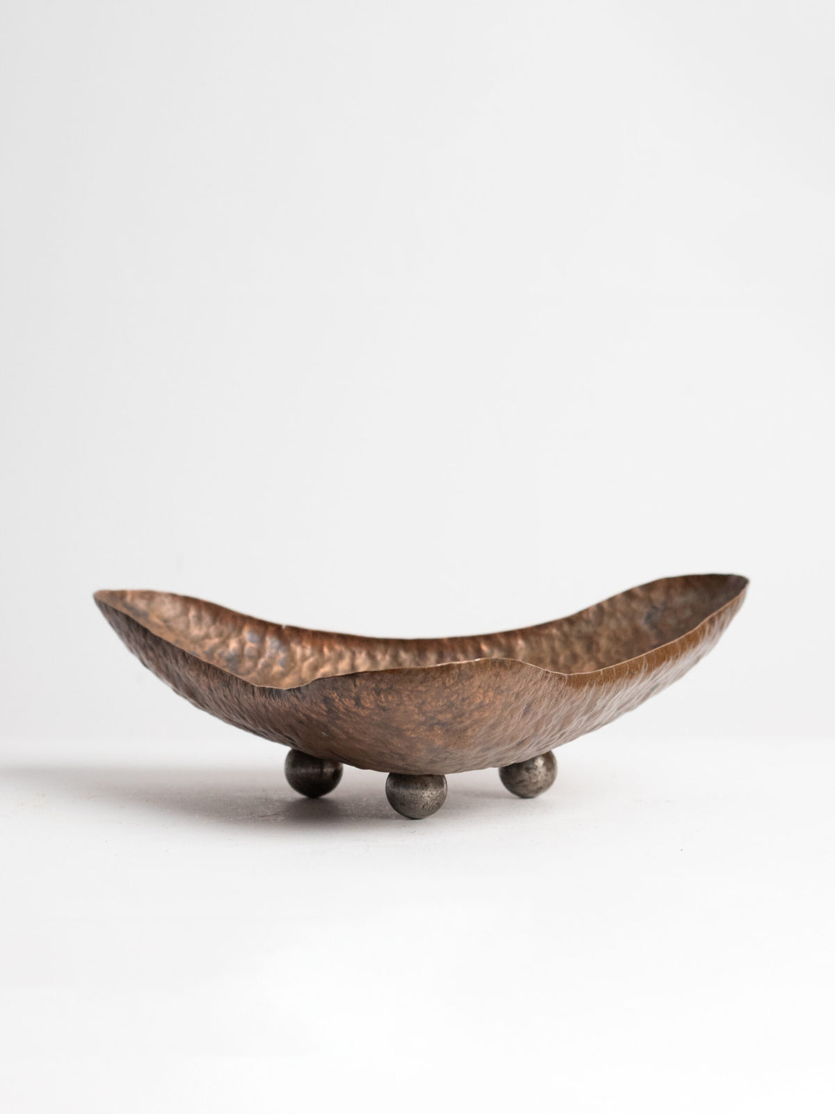 Hand-Hammered Copper Tray on Ball Feet, Scandinavian Craft, 1950s — in context