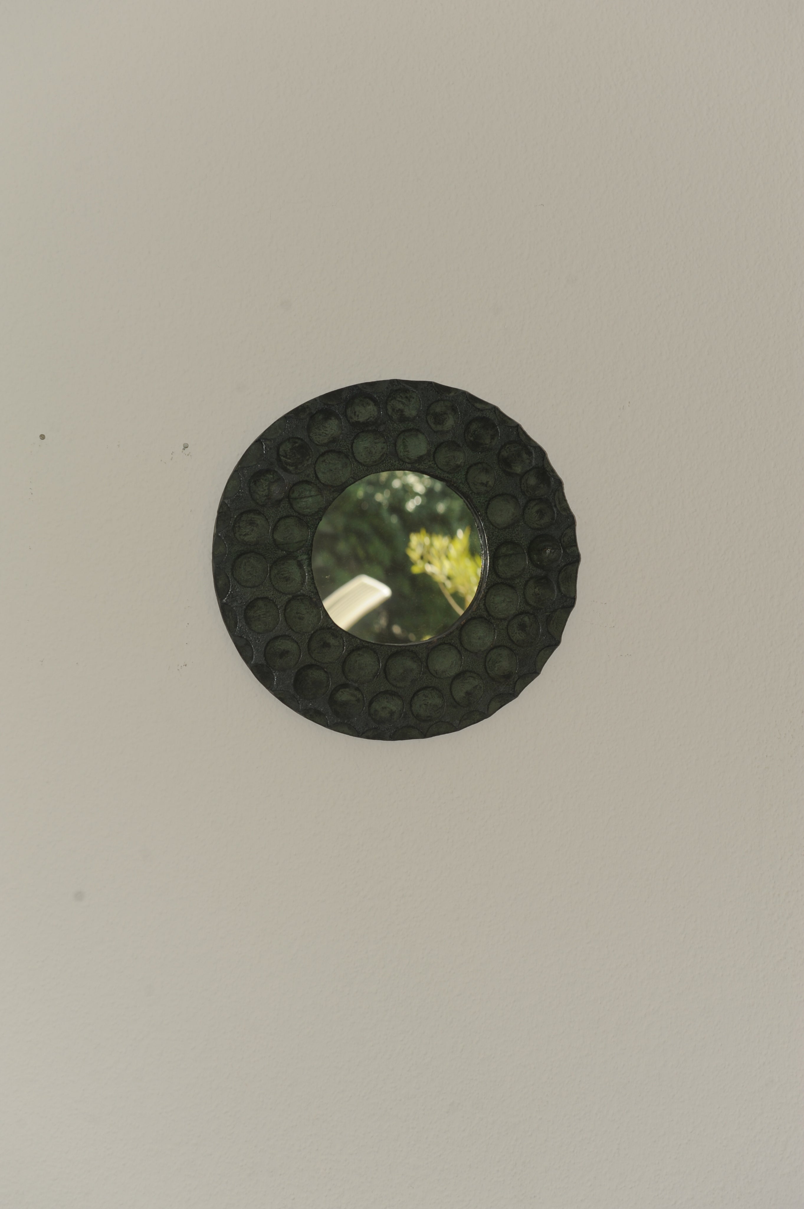 Vintage Small Brutalist Mirror in Green Slate Finish, France 1970s — detail view