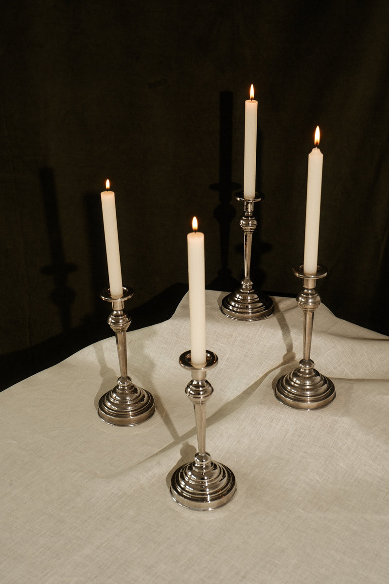 Set of 4 Stainless Steel Candlesticks — detail view