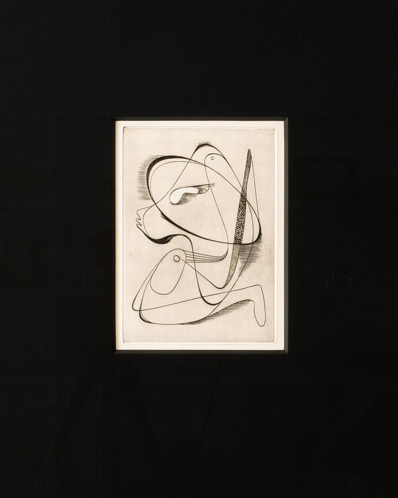 Surrealist Engraving Painting Sylvain Durand — close-up of black ink lines on textured paper