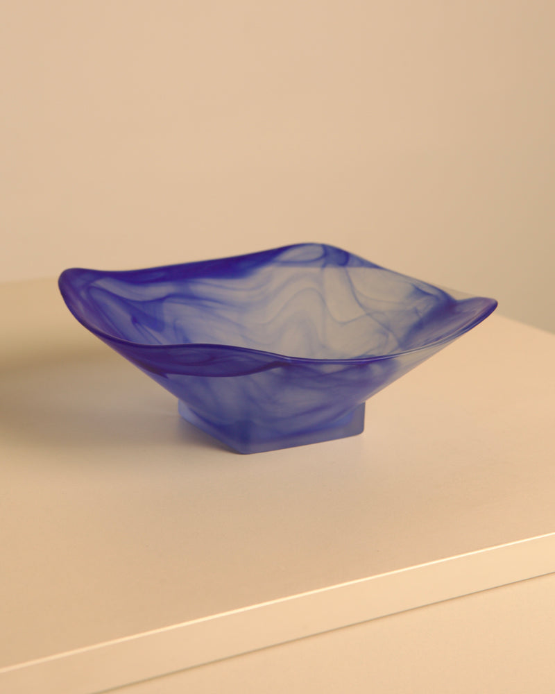 Murano blue opalescent glass bowl "Ghost" 1980's — side angle