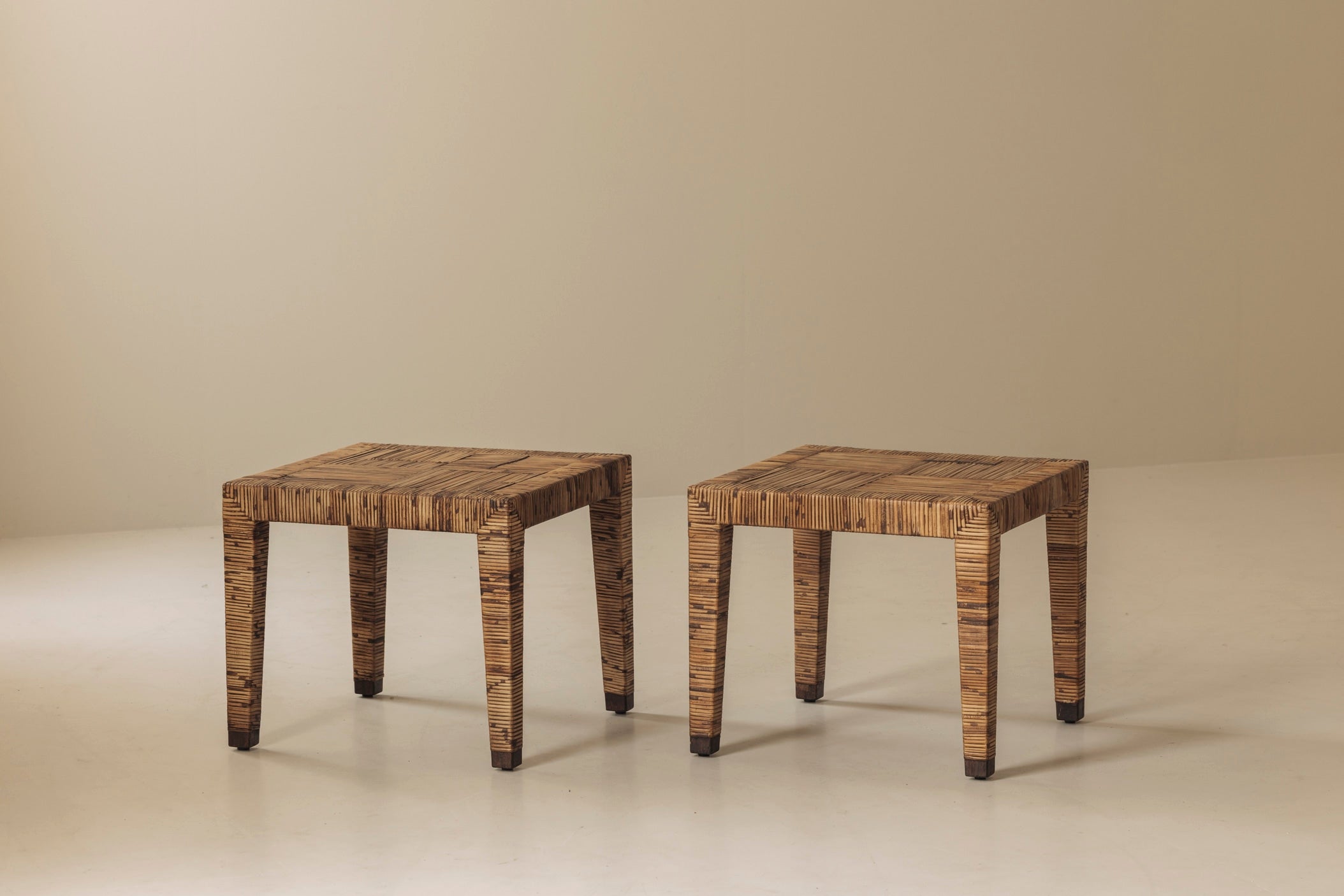 Exceptional French Rattan Wrapped Side Tables, 1970s — Pair by Modern Living | The Oblist