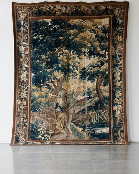 18th Century Verdure Tapestry Aubusson by Maud Vaughan | The Oblist — wool, green and brown tones