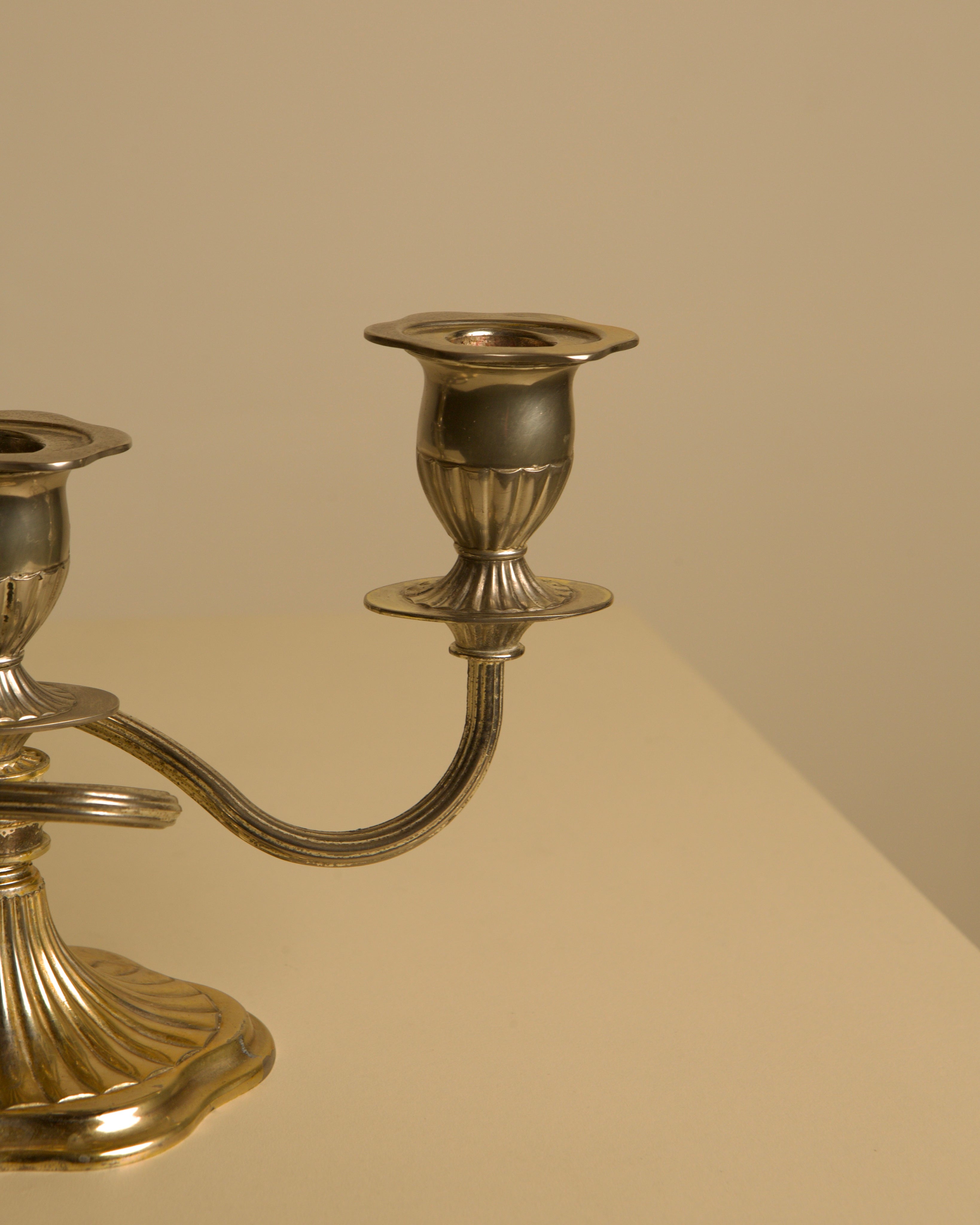 Italian "Medusa" Metal Candleholders, 1960s — close-up of polished metal finish