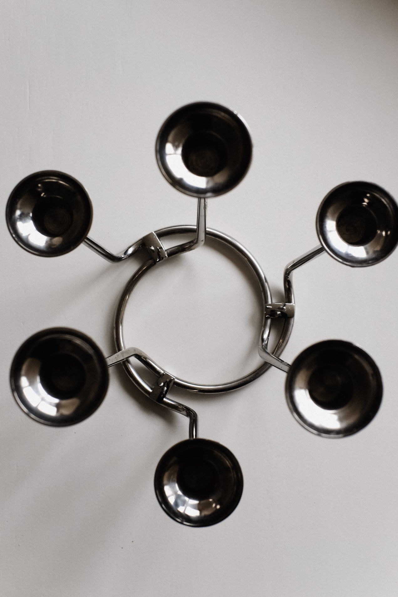 Large Candleholder — top view of silver metal design