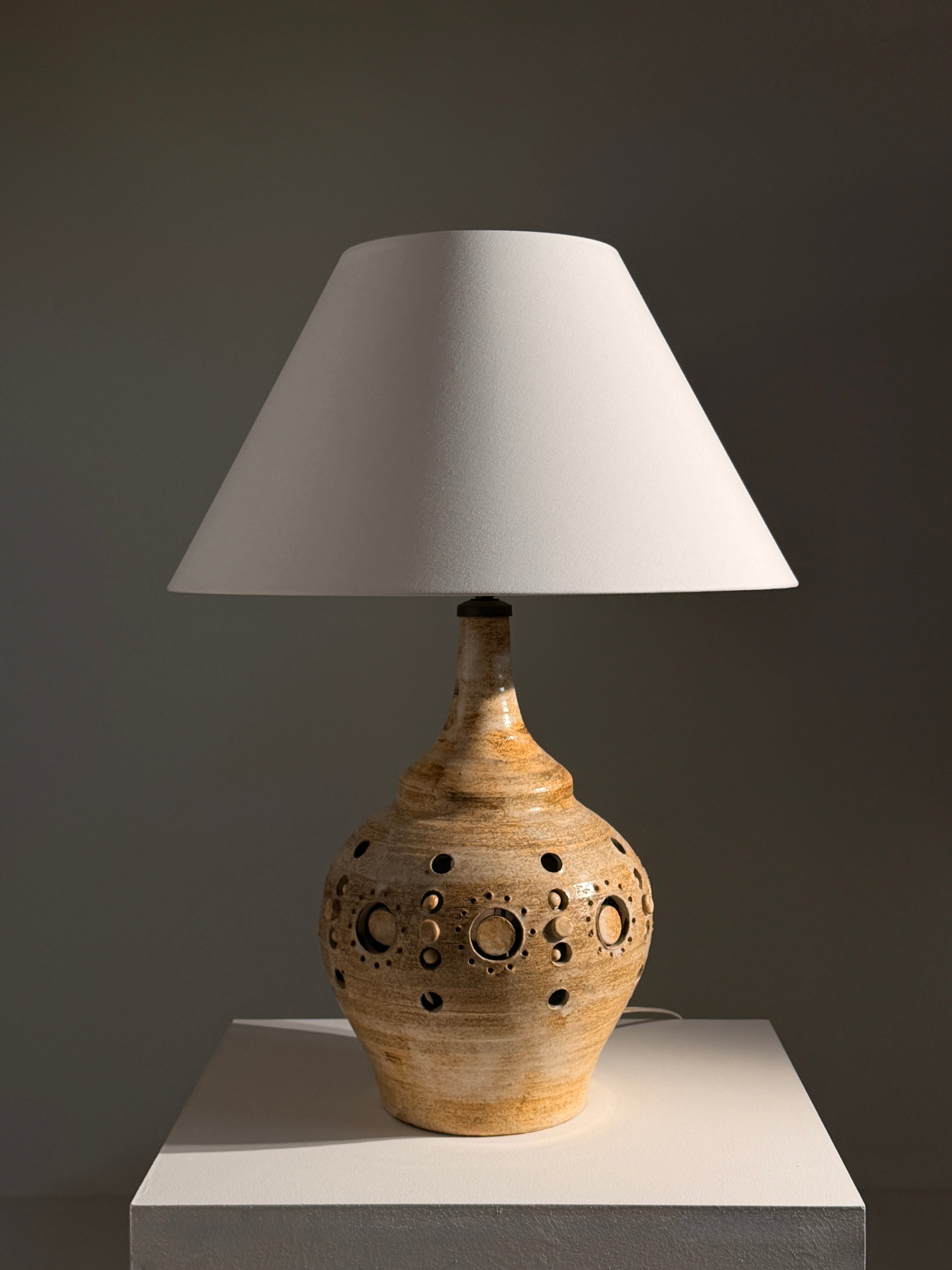 Large ceramic table lamp by Georges Pelletier, circa 1960 — lifestyle setting