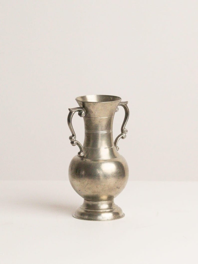 German Pewter Amphora Vase with Scroll Handles, Rein Zinn — side angle