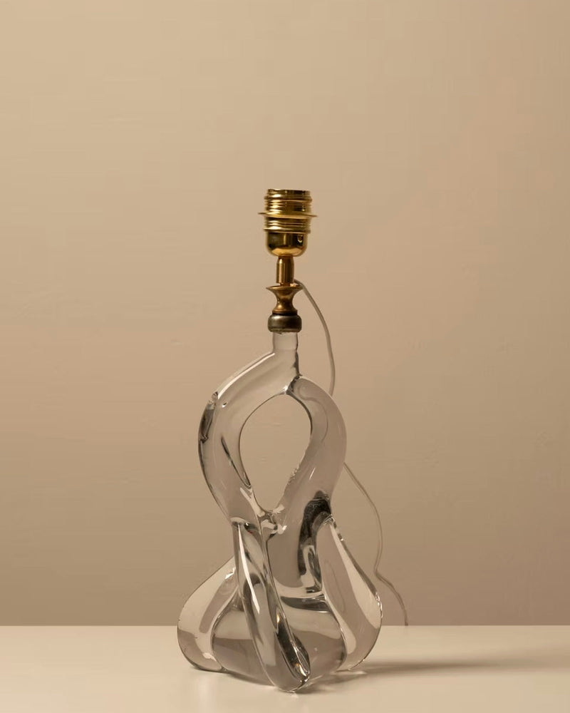 Clear Murano glass table lamp base with flowing sculptural form