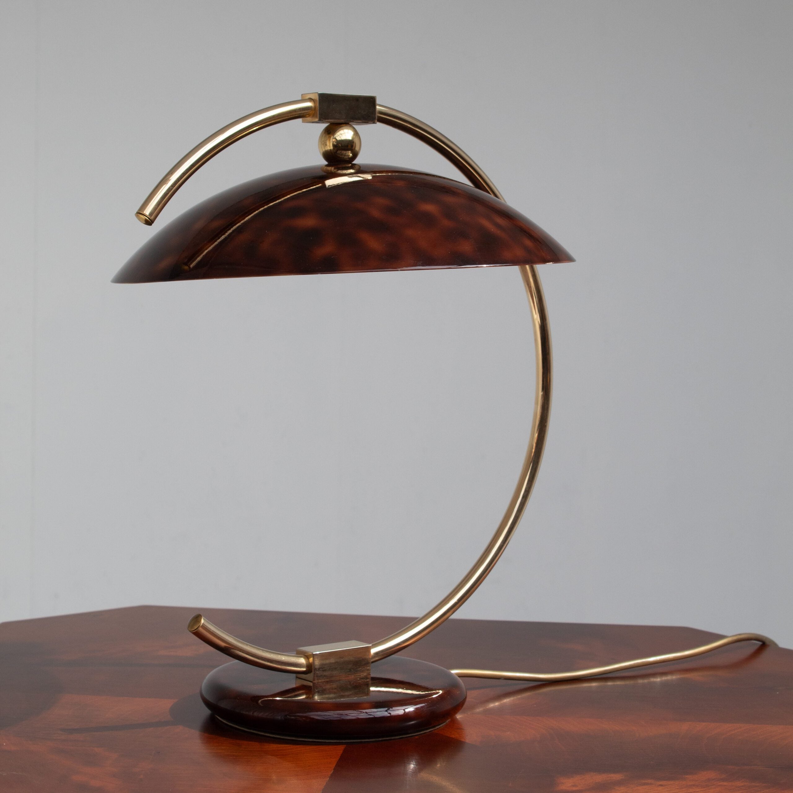 Vintage Tortoiseshell Table Lamp in Brass — side angle