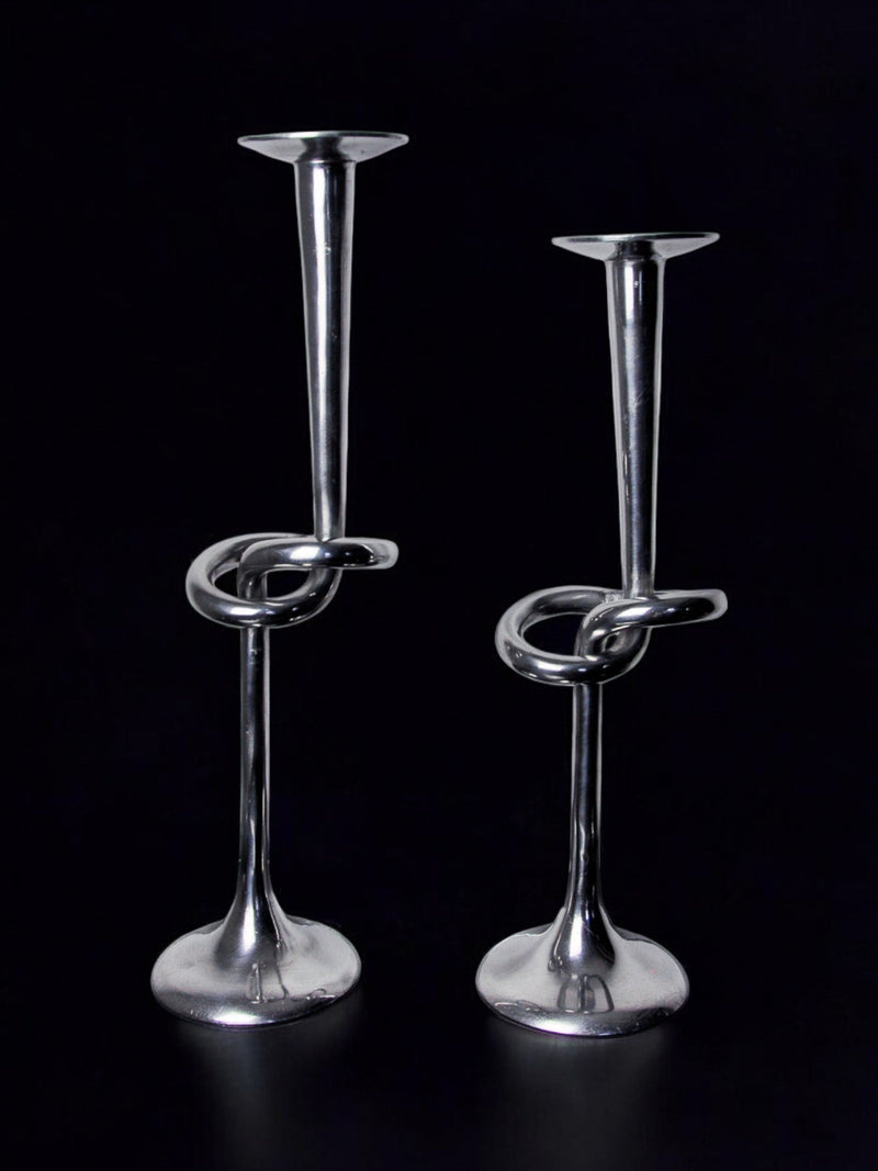 Pair of Aluminum Candleholders, Italy, 1980 by Malamar Studio | The Oblist