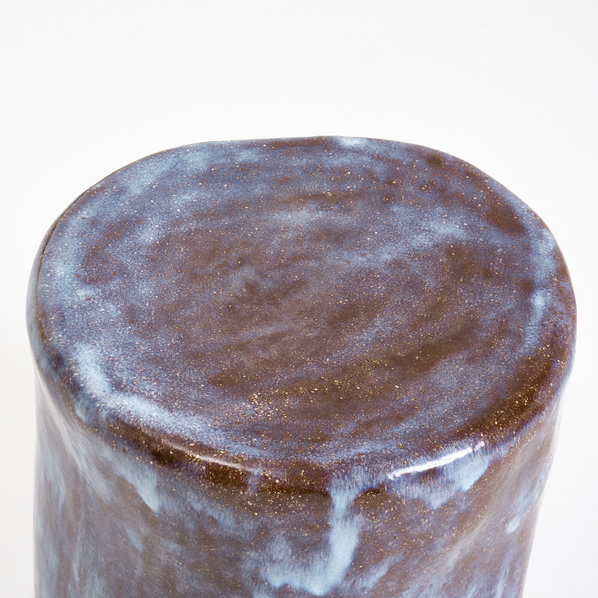 Small Ceramic Side Table — top view showing glossy brown glaze