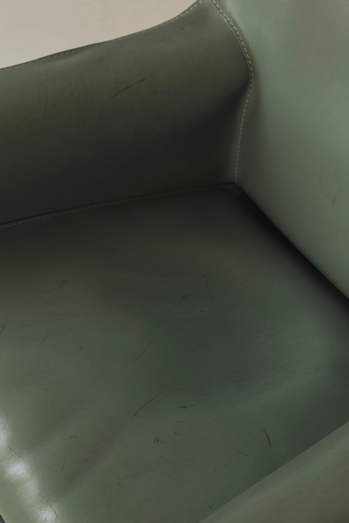 Rare Set of 8 CAB 414 Armchairs by Mario Bellini for Cassina – Sage Green Saddle Leather — in context