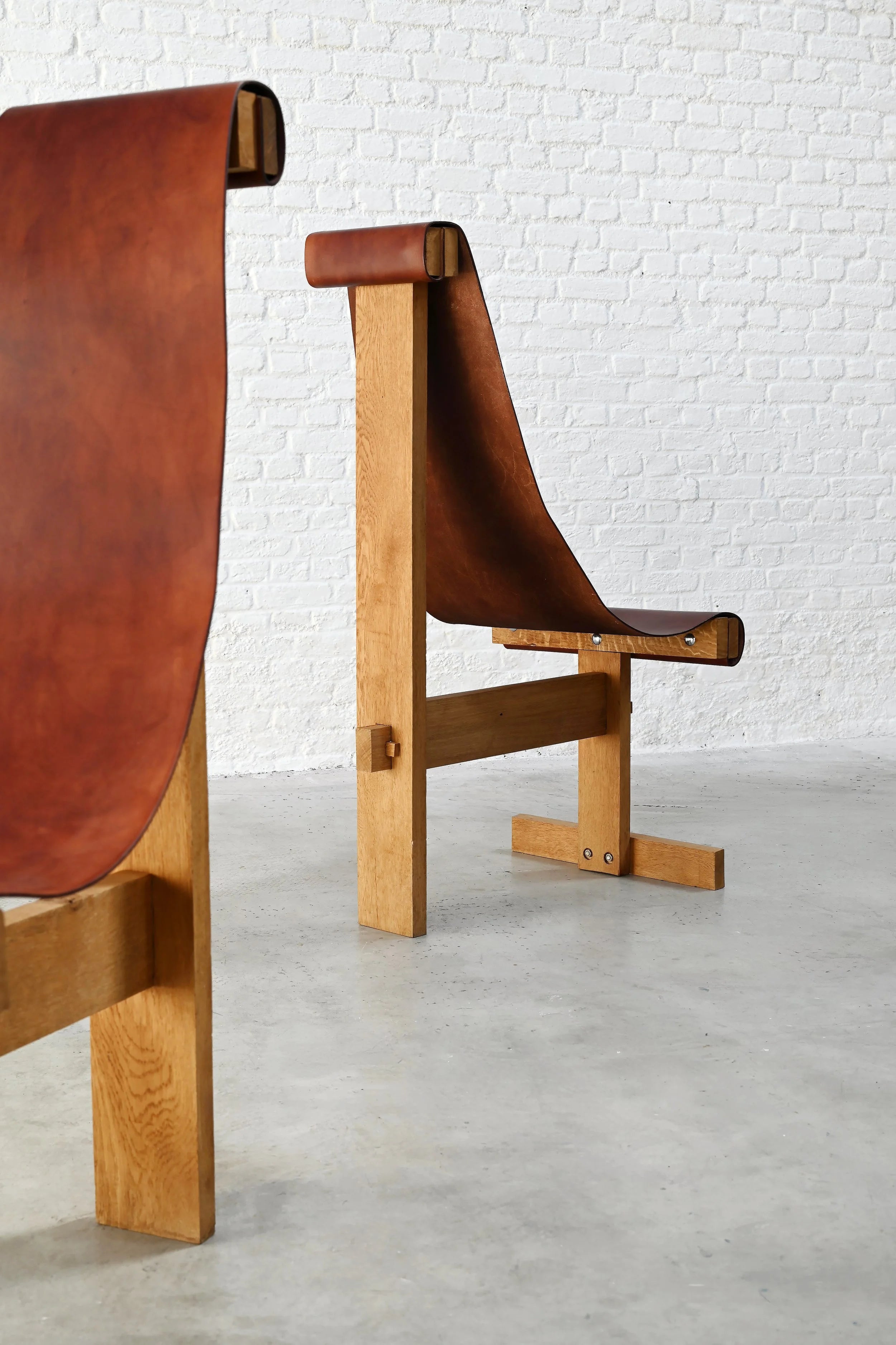 Set of Two Leather Sling Chairs in the Manner of Dominique Zimbacca, 1970s — side angle