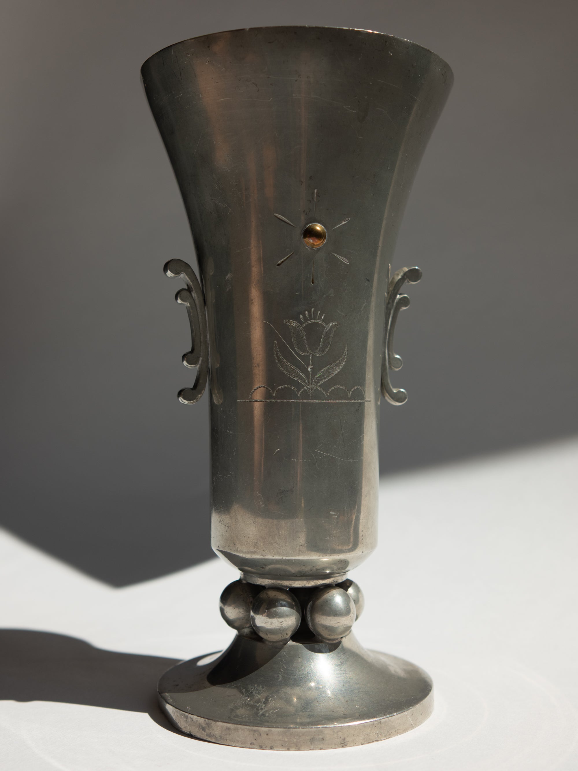 Swedish Grace Pewter Sunburst & Tulip Vase by J.L. Hultman for Svenskt Tenn — alternate view