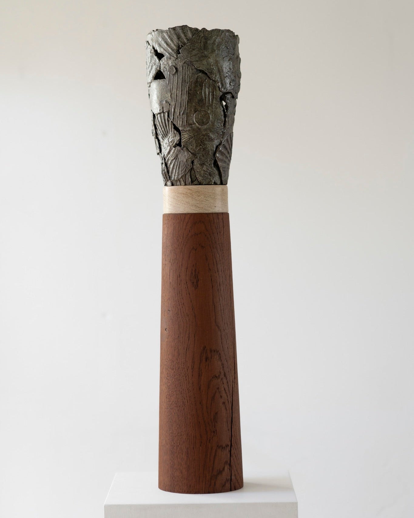 Standing Crucible | Bronze, Stone & Oak Sculpture