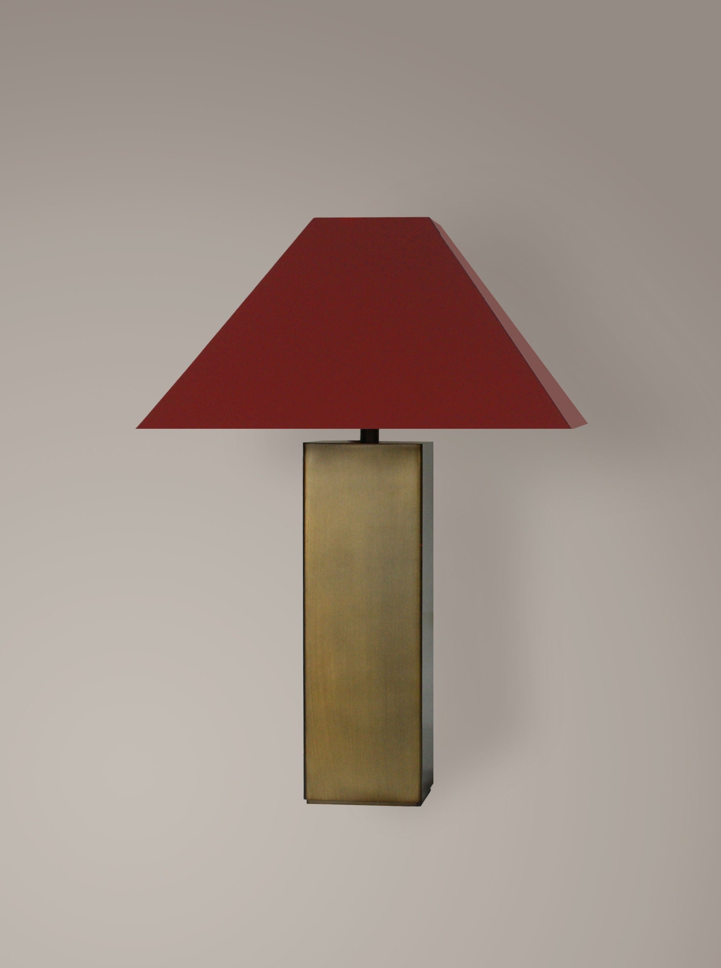 Anni Lamp — top view of red shade and brass base