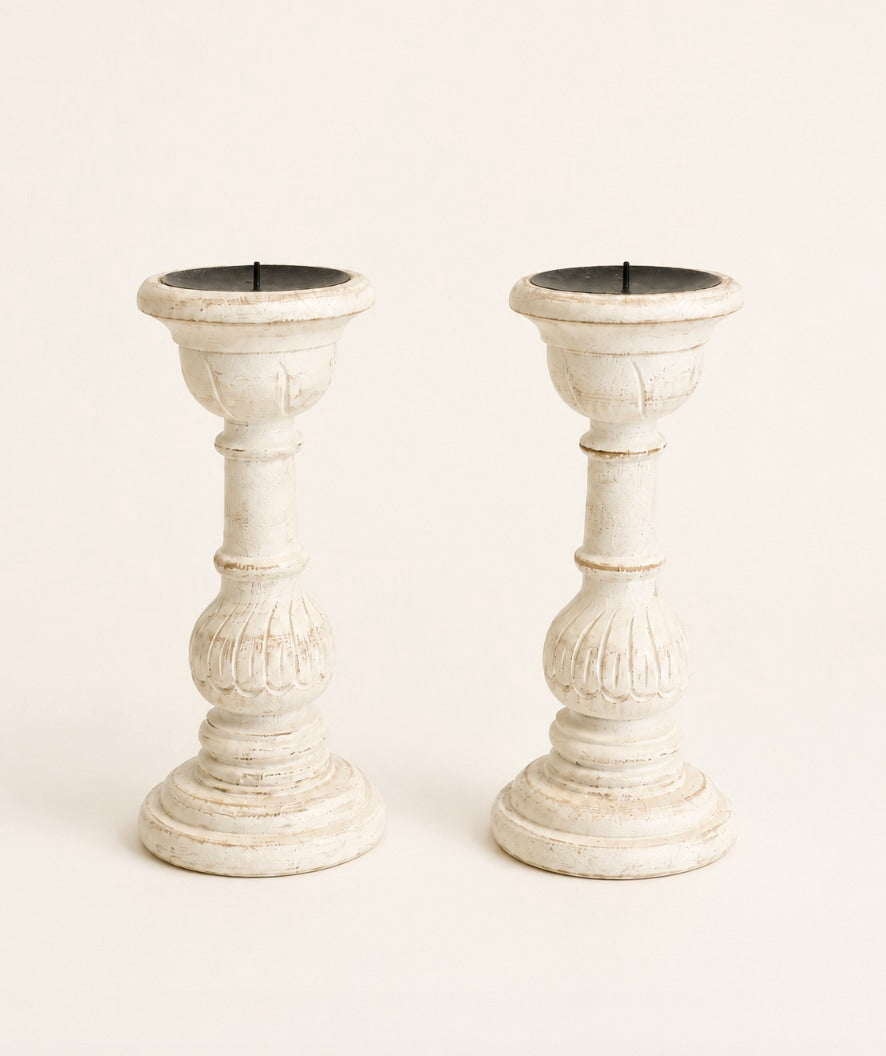Vintage Valencia Candle Holders in Wood - (Set Collection) — detail view