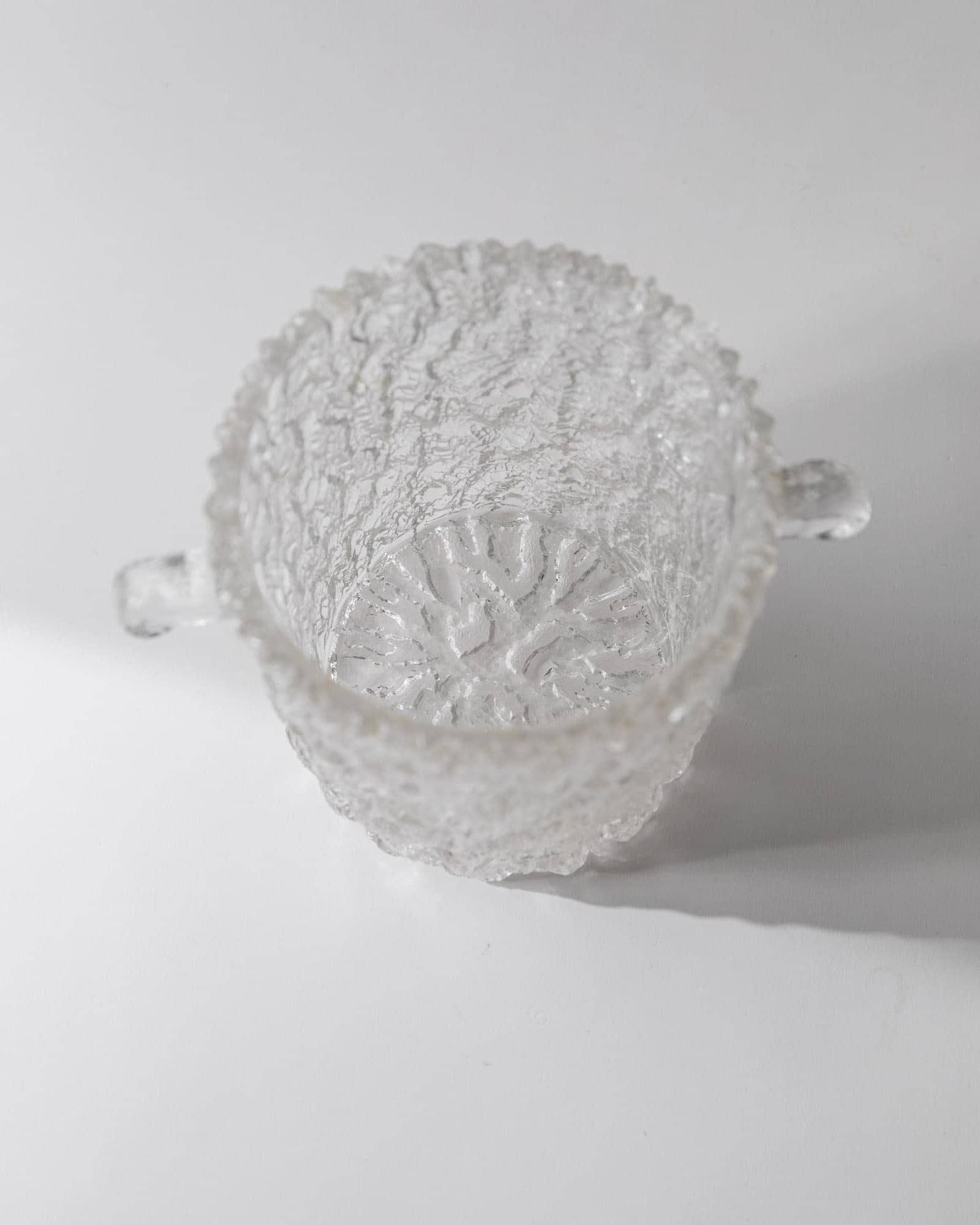 1970s Glass Ice Bucket — top view of textured clear glass