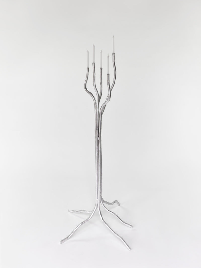 Tall Aluminum Candelabra by Six Dots Design | The Oblist — modern silver finish
