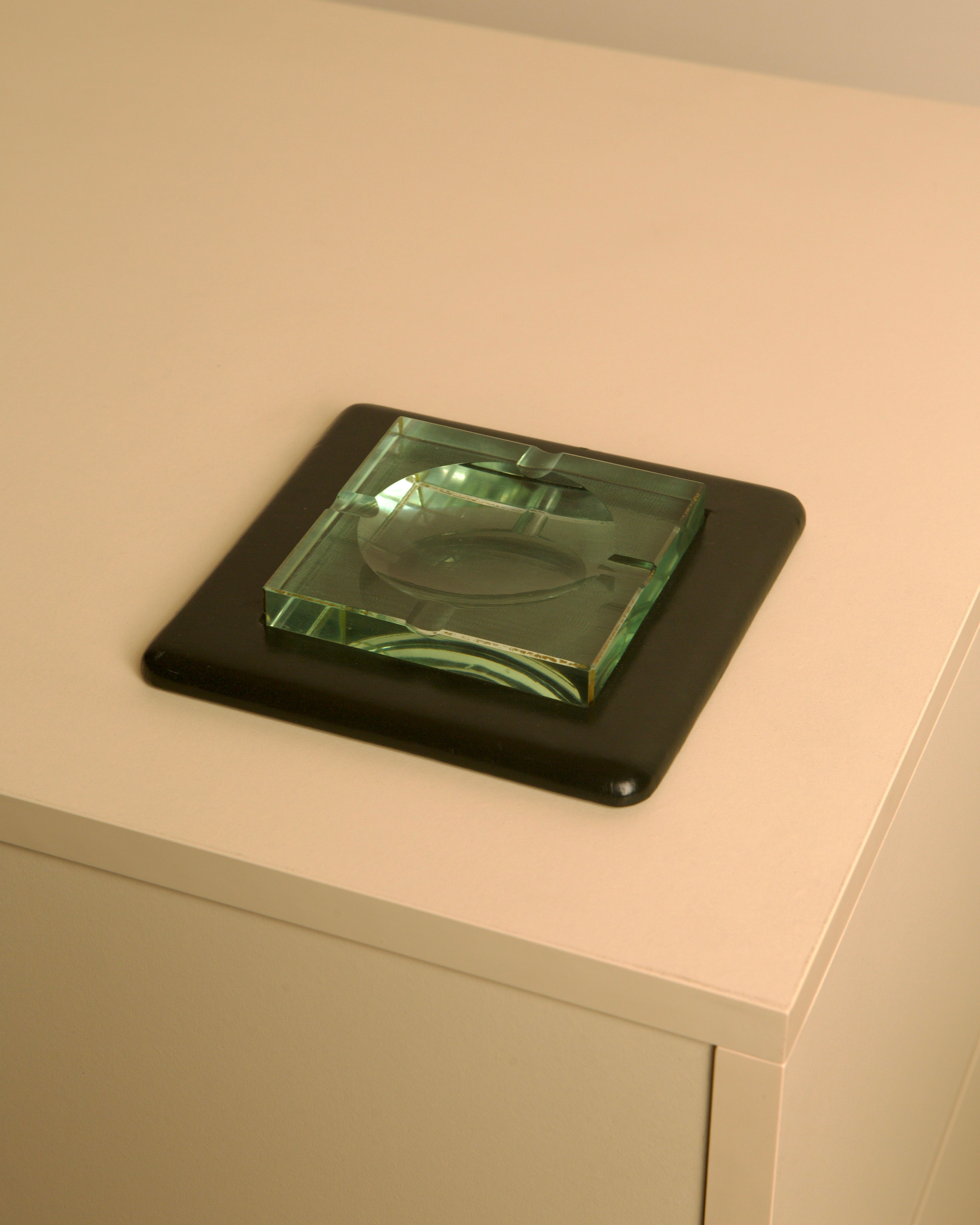 Square Italian Ashtray by Fontana Arte, 1960s | The Oblist — glass and black base