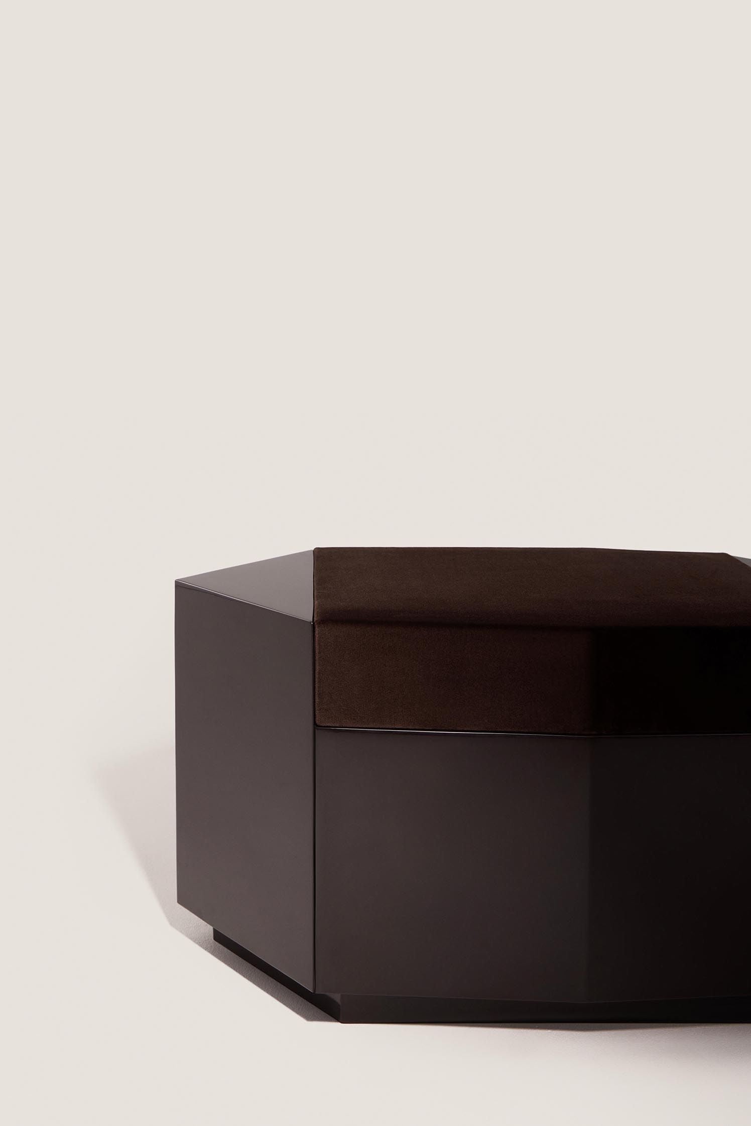 Ame I' Lacquer Ottoman — angled view with dark lacquer finish
