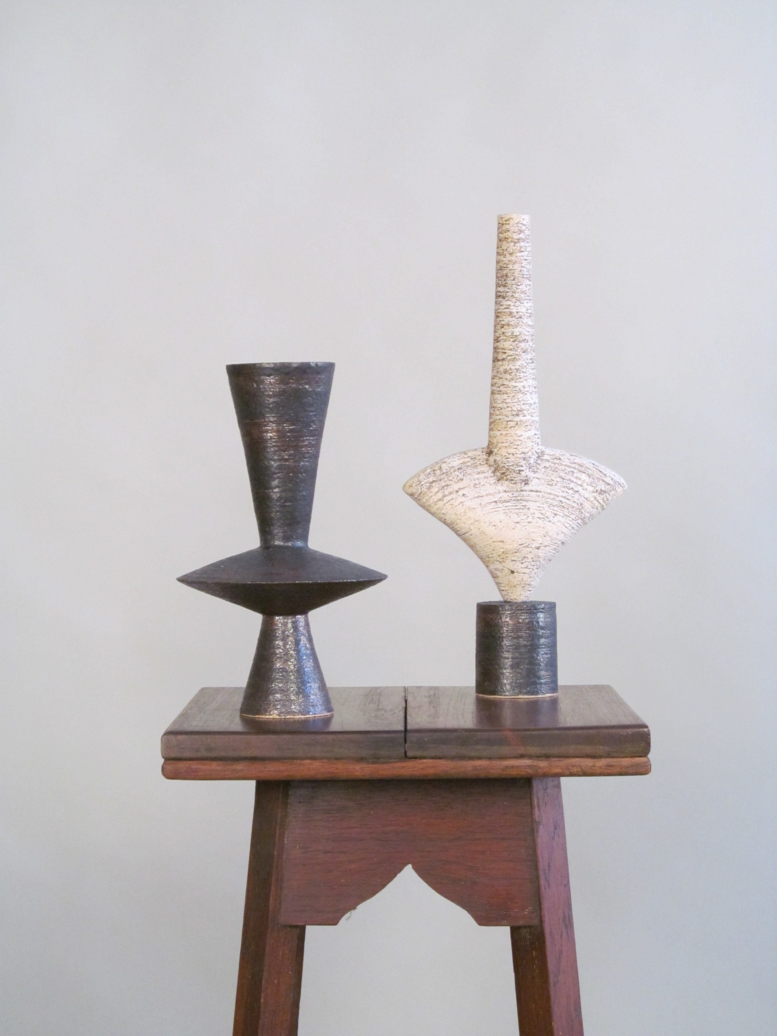 Pair of Dameon Lynn Ceramic Forms by Myakin | The Oblist — handcrafted ceramic, black and white