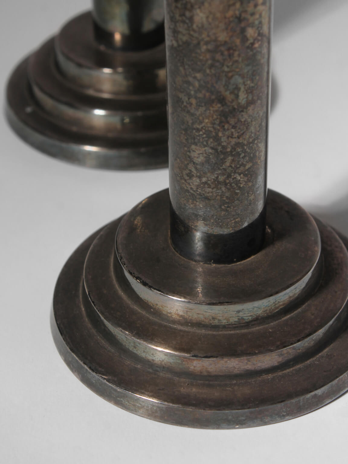 Art Deco Patinated Silver-Plated Metal Candlestick Holders — lifestyle setting