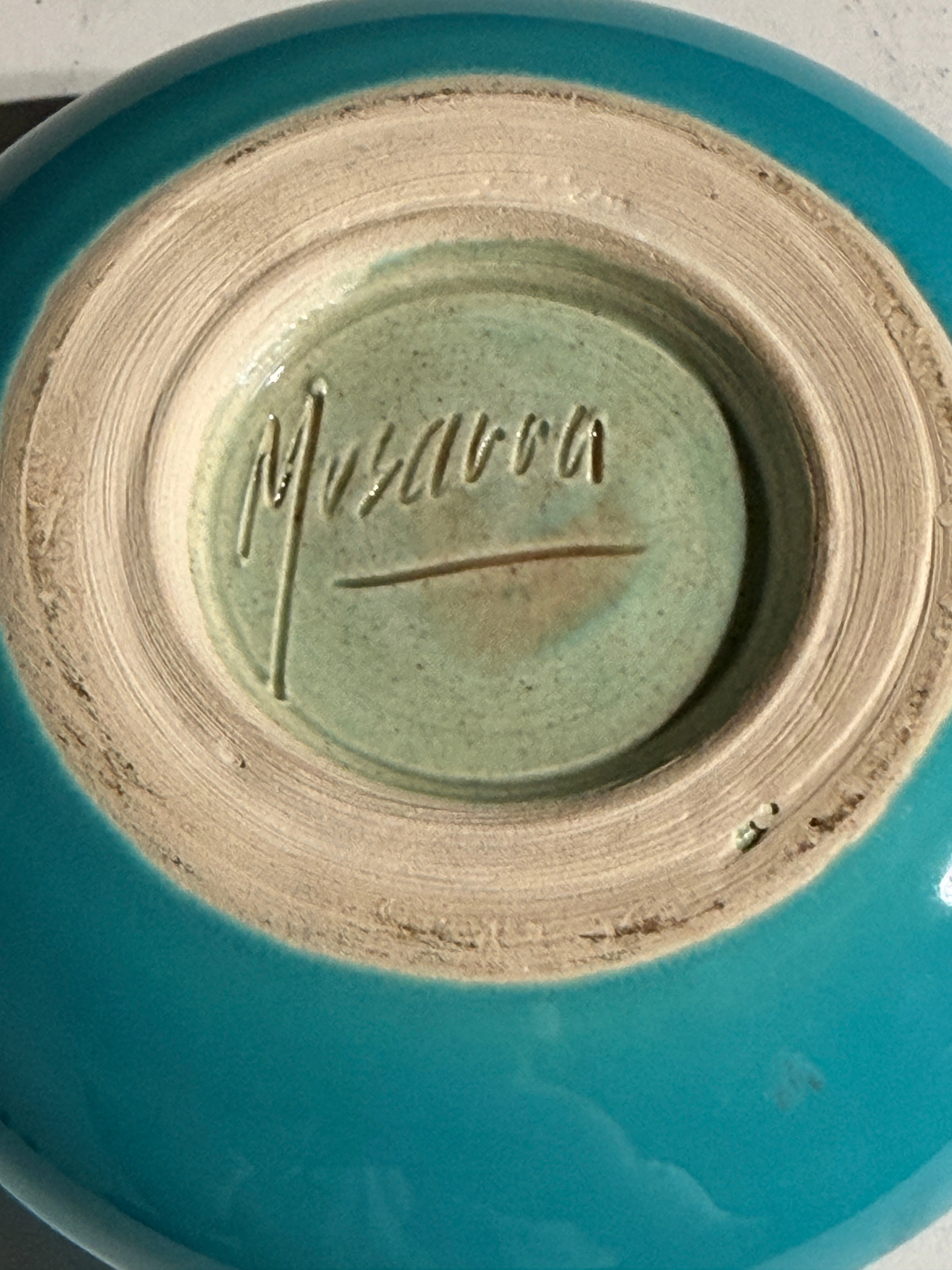 Rare blue ceramic soliflore vase by Gabriel Musarra, circa 1960 — side angle